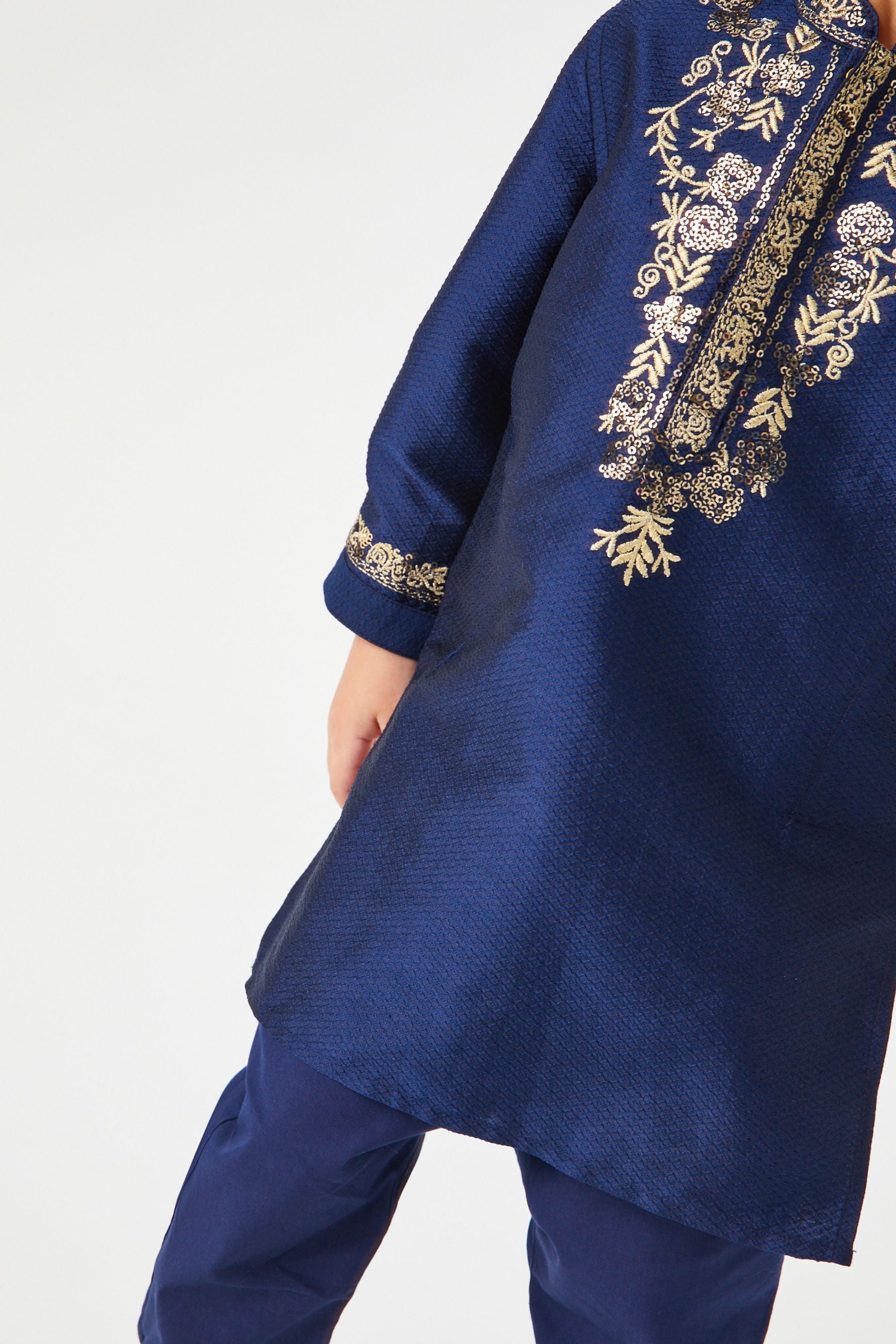 Blue/Gold Embroidered Boys Kurta (3mths-7yrs)