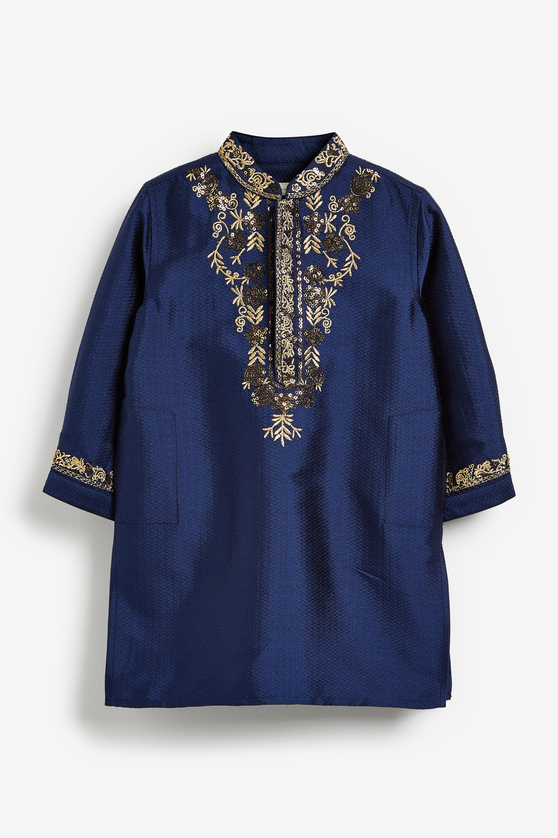 Blue/Gold Embroidered Boys Kurta (3mths-7yrs)