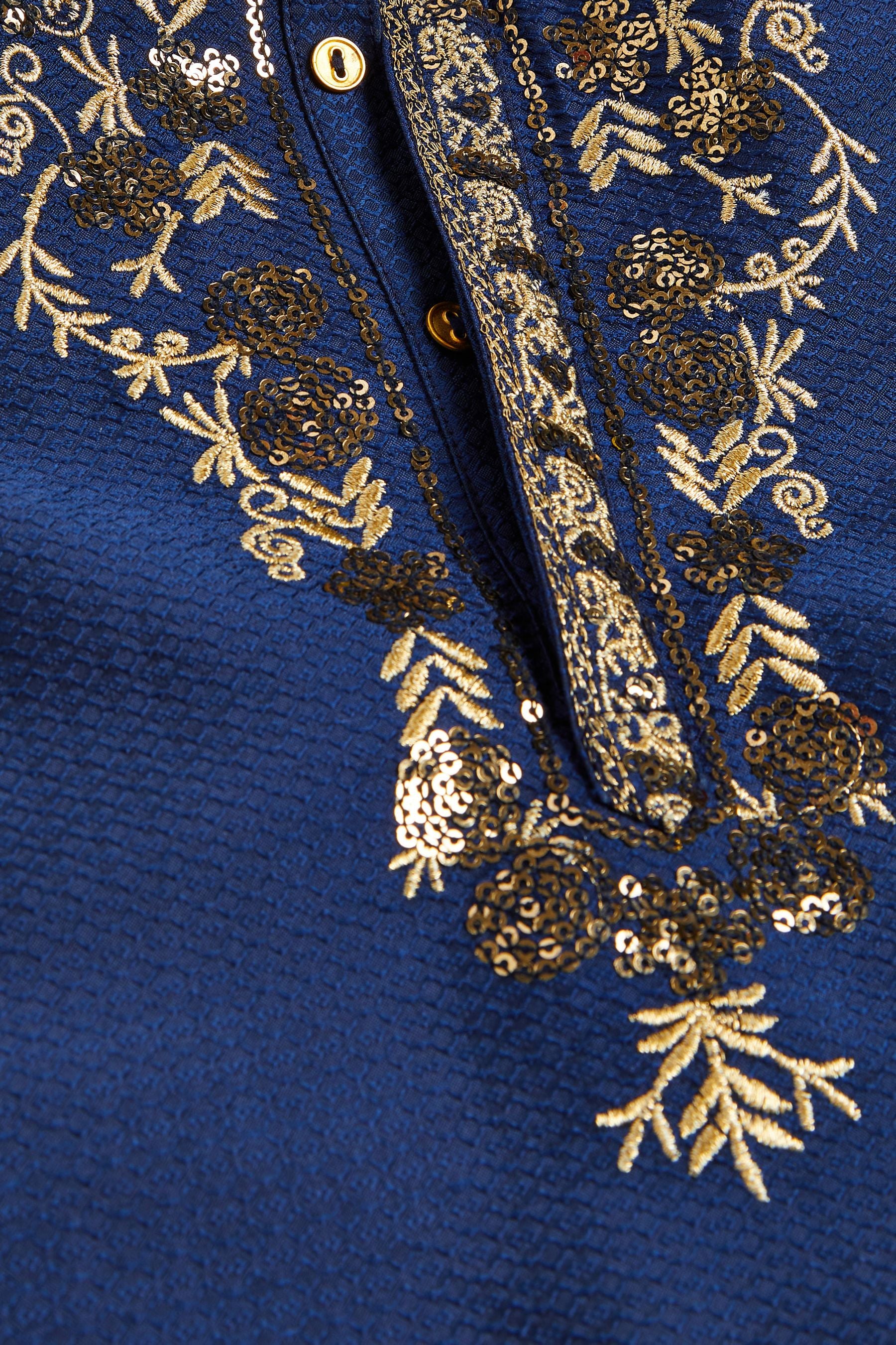 Blue/Gold Embroidered Boys Kurta (3mths-7yrs)