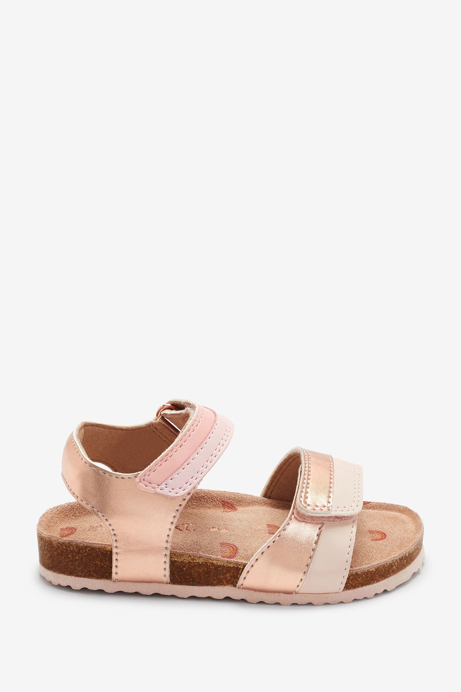 Pink Metallic Stripe Adjustable Strap Corkbed Sandals