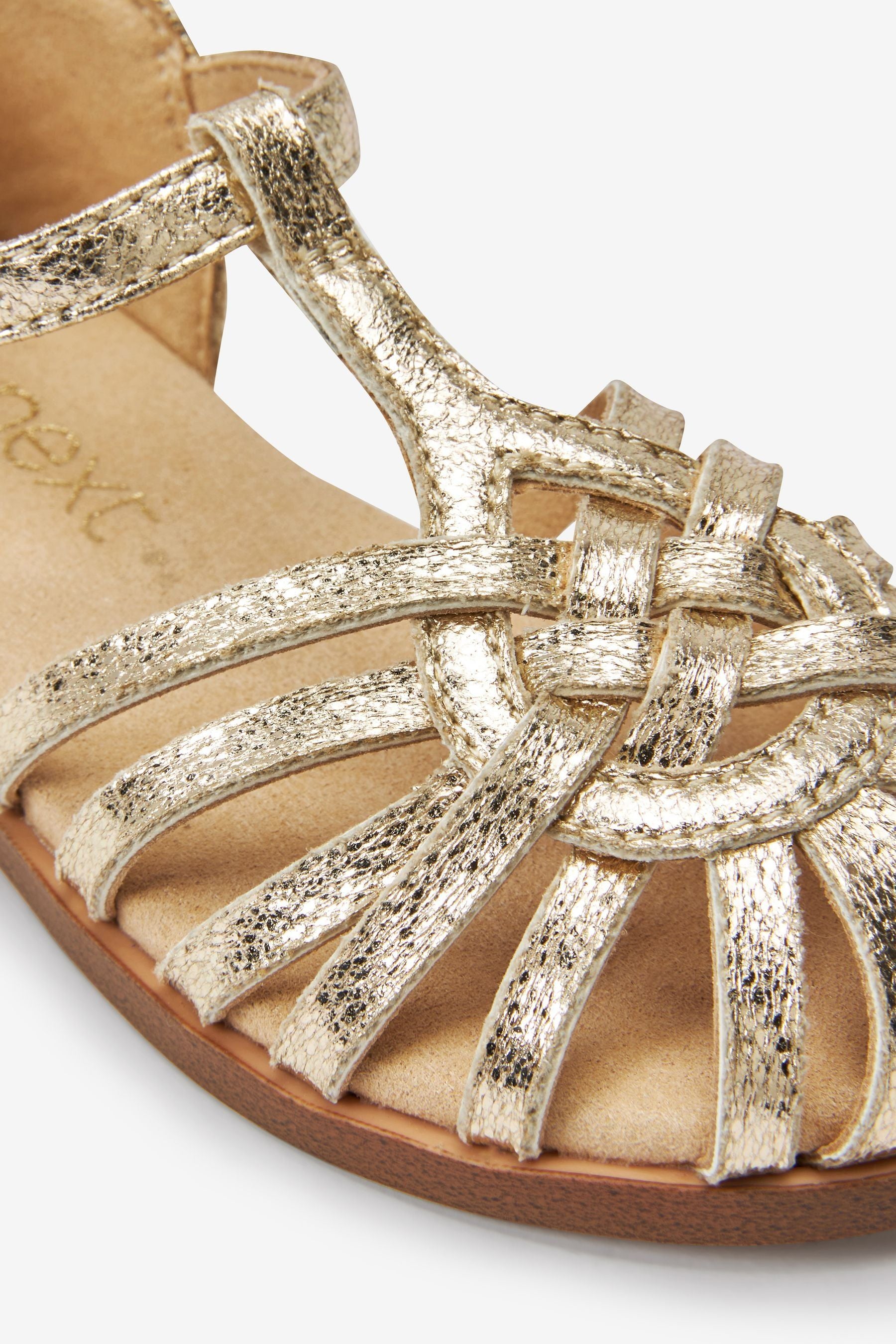 Gold Metallic T-Bar Woven Enclosed Sandals