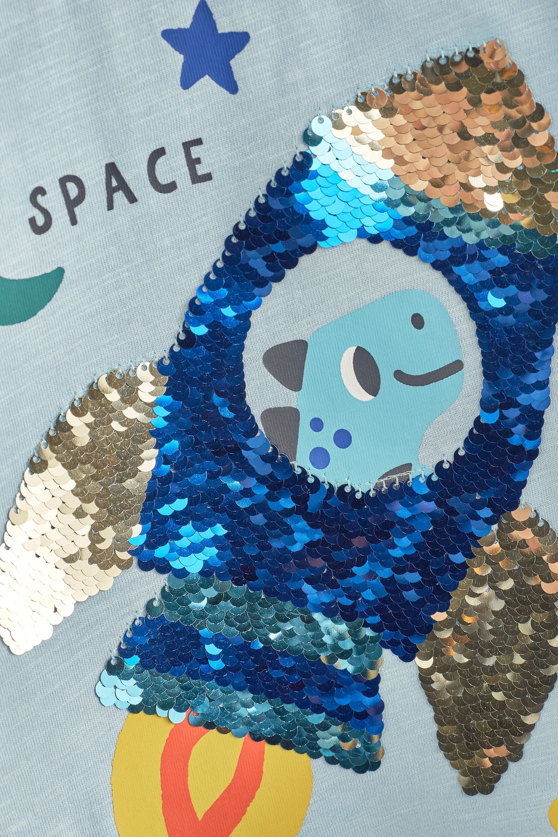 Blue Dino Rocket Flippy Sequin T-Shirt (9mths-7yrs)