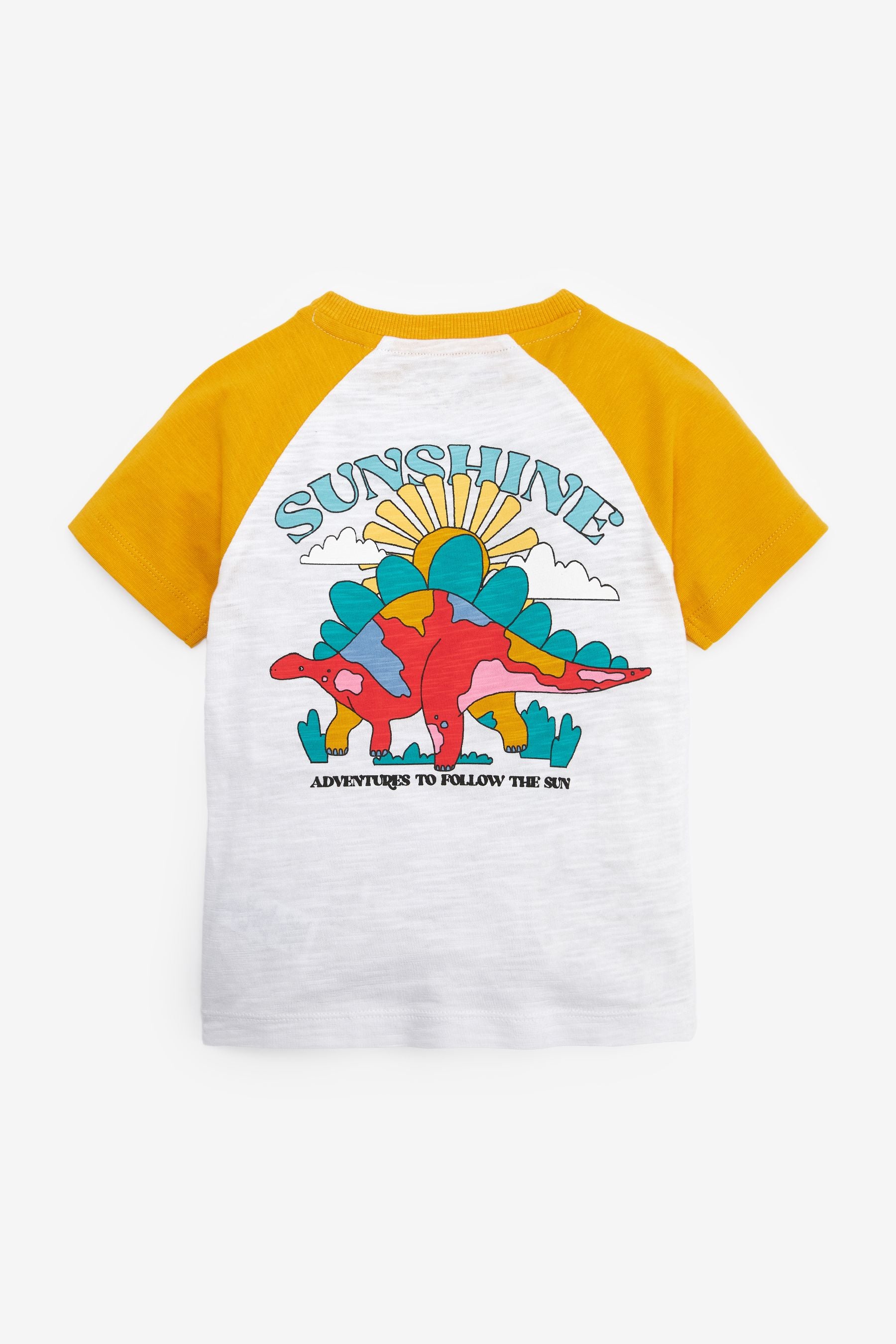 Ecru/ Ochre Yellow Dino Short Sleeve Character T-Shirt (3mths-7yrs)