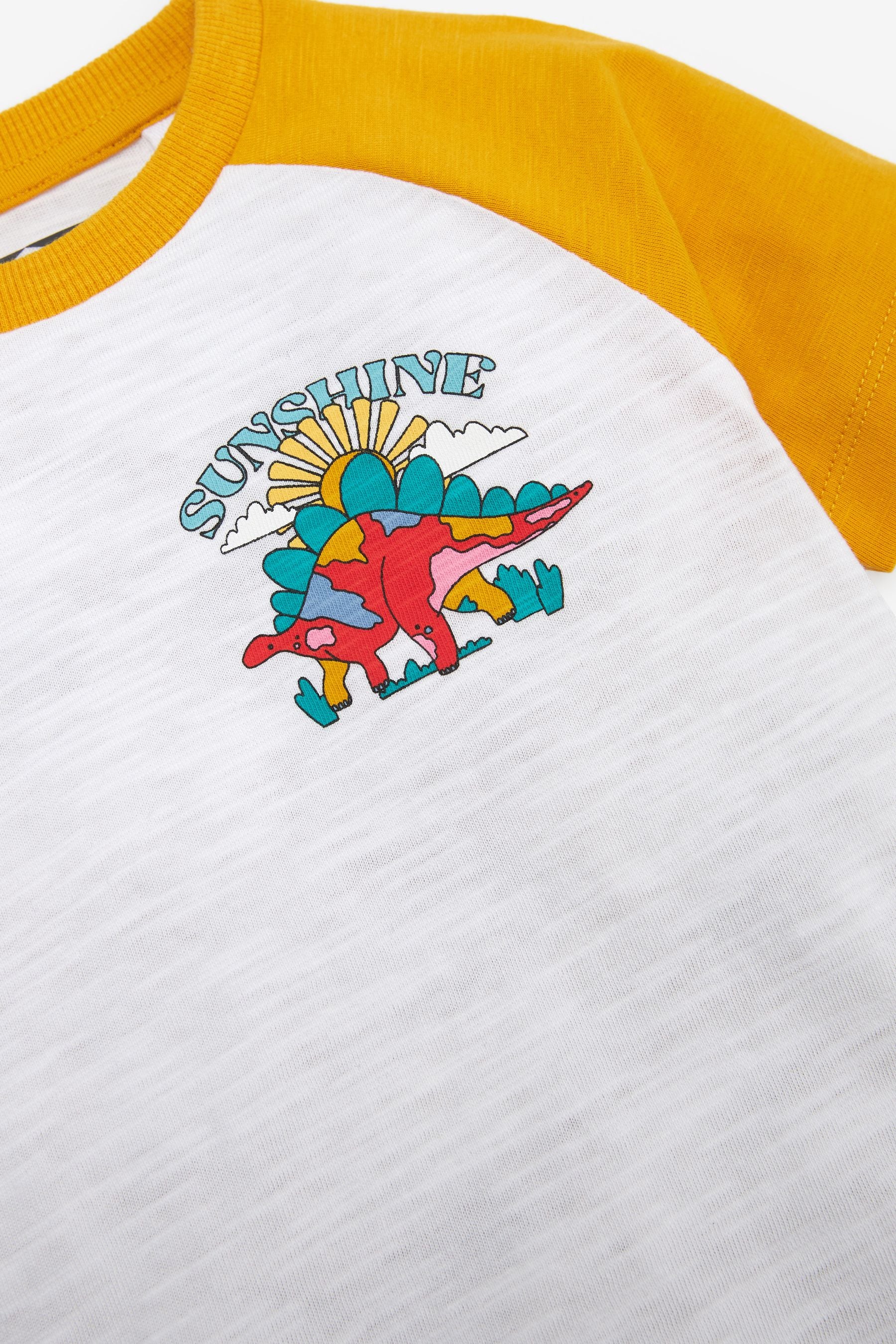 Ecru/ Ochre Yellow Dino Short Sleeve Character T-Shirt (3mths-7yrs)