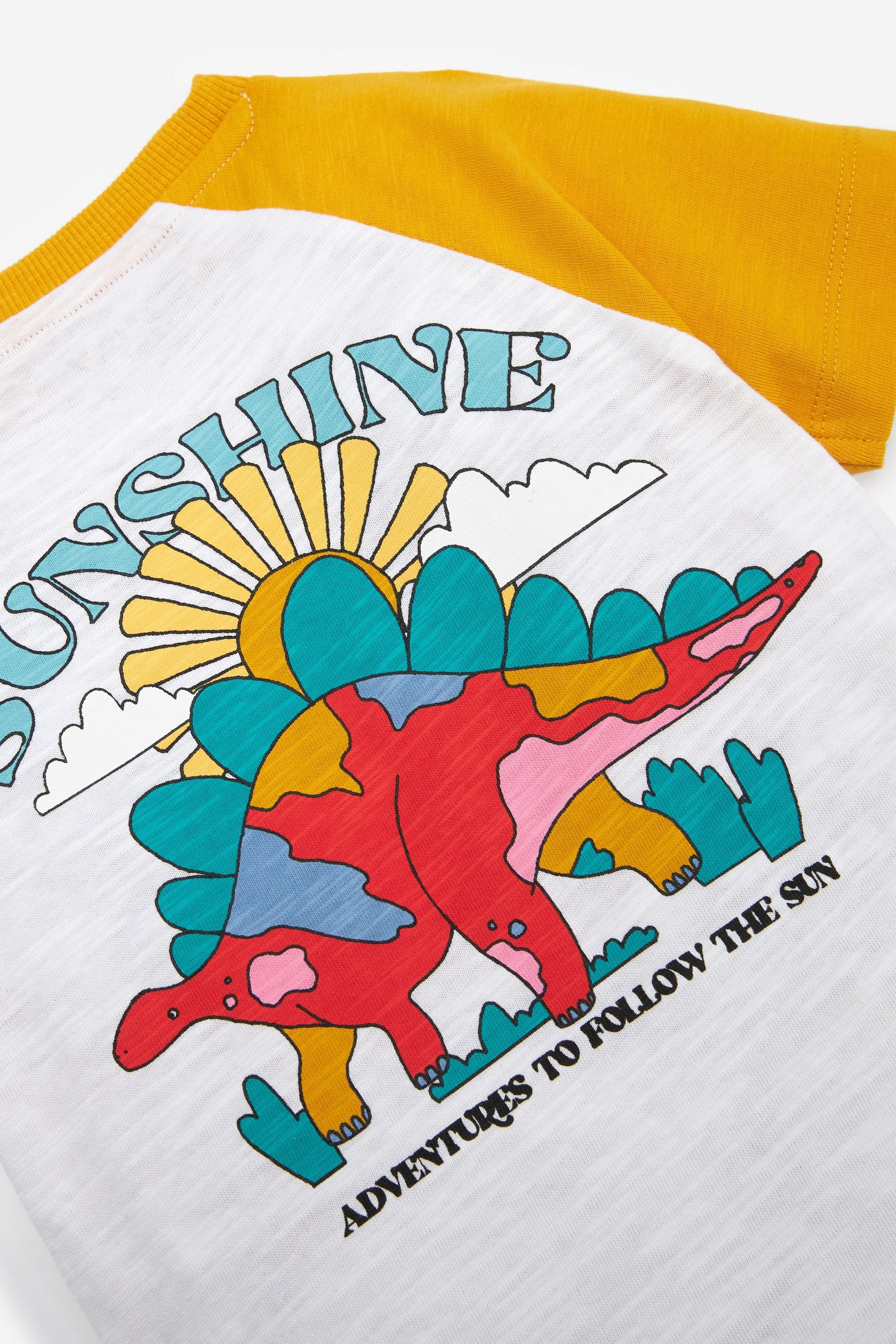 Ecru/ Ochre Yellow Dino Short Sleeve Character T-Shirt (3mths-7yrs)