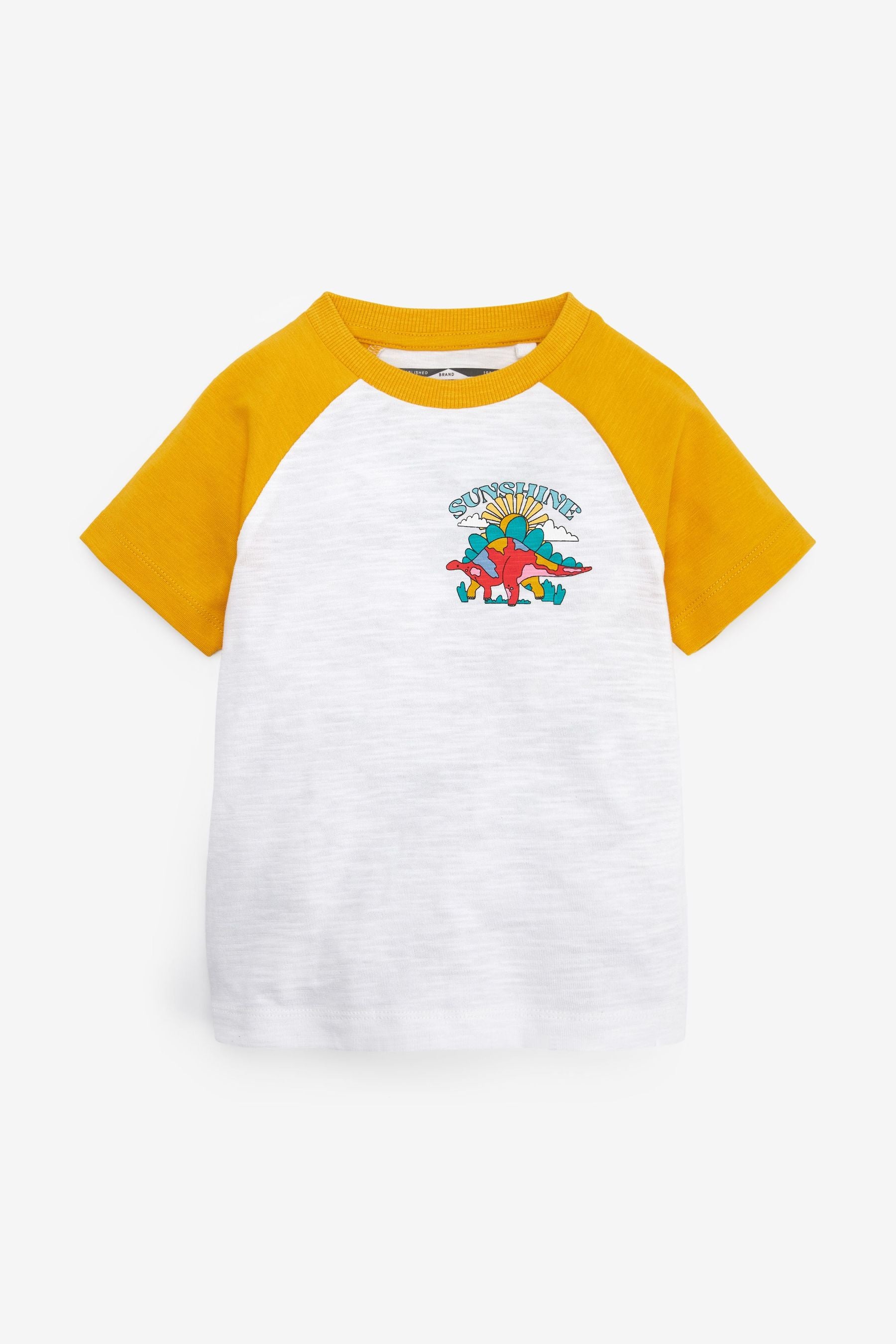 Ecru/ Ochre Yellow Dino Short Sleeve Character T-Shirt (3mths-7yrs)