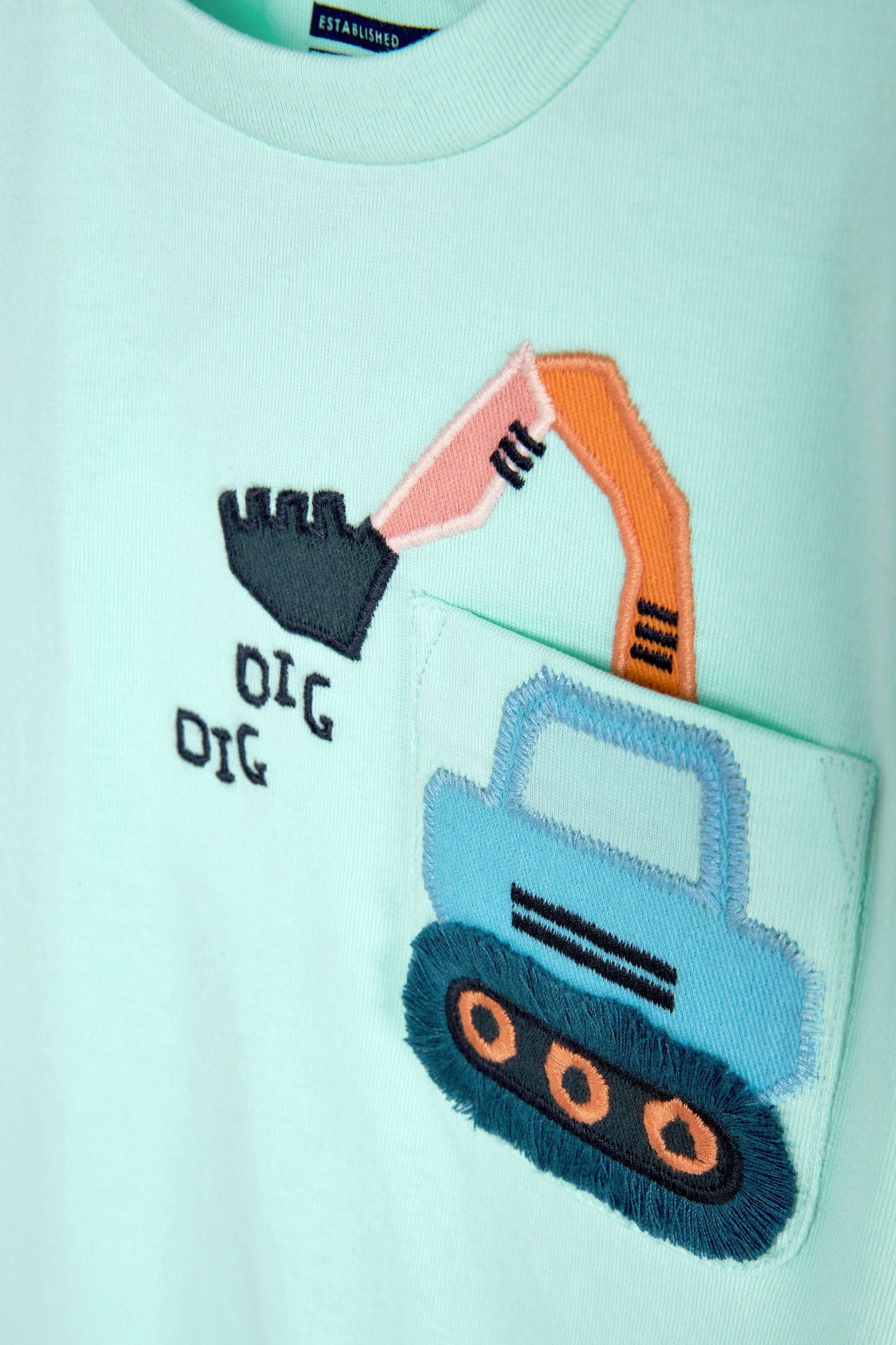 Turquoise Blue Digger Pocket T-Shirt (3mths-7yrs)