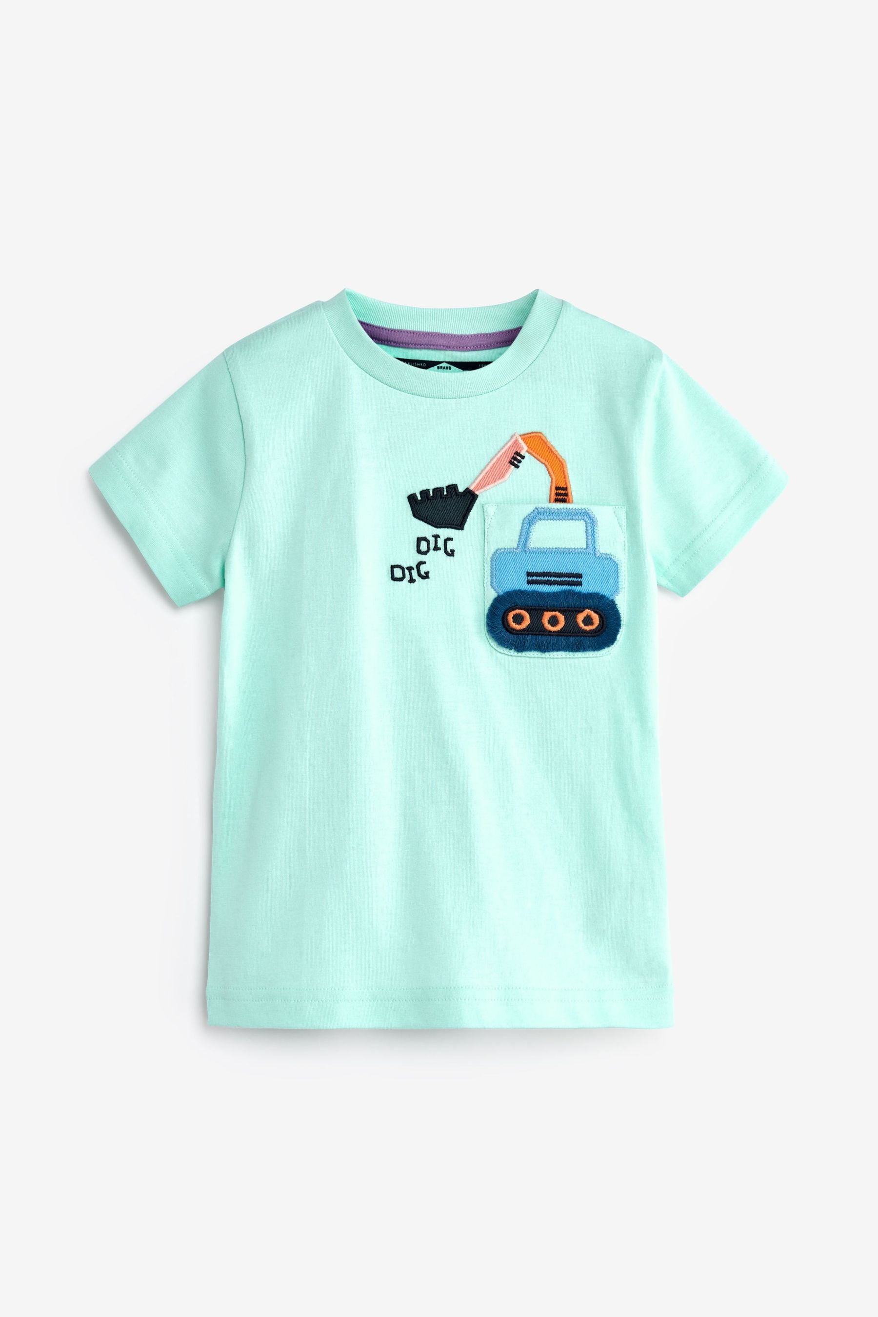 Turquoise Blue Digger Pocket T-Shirt (3mths-7yrs)