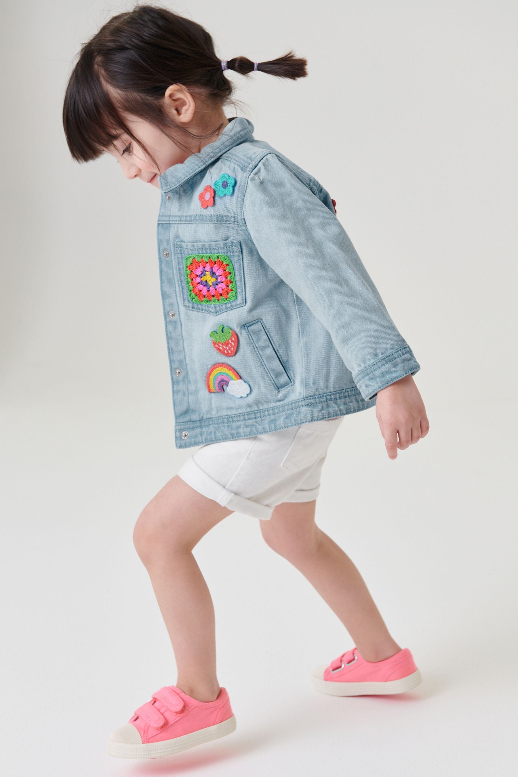 Mid Blue Crochet Embroidered Denim Jacket (3mths-7yrs)