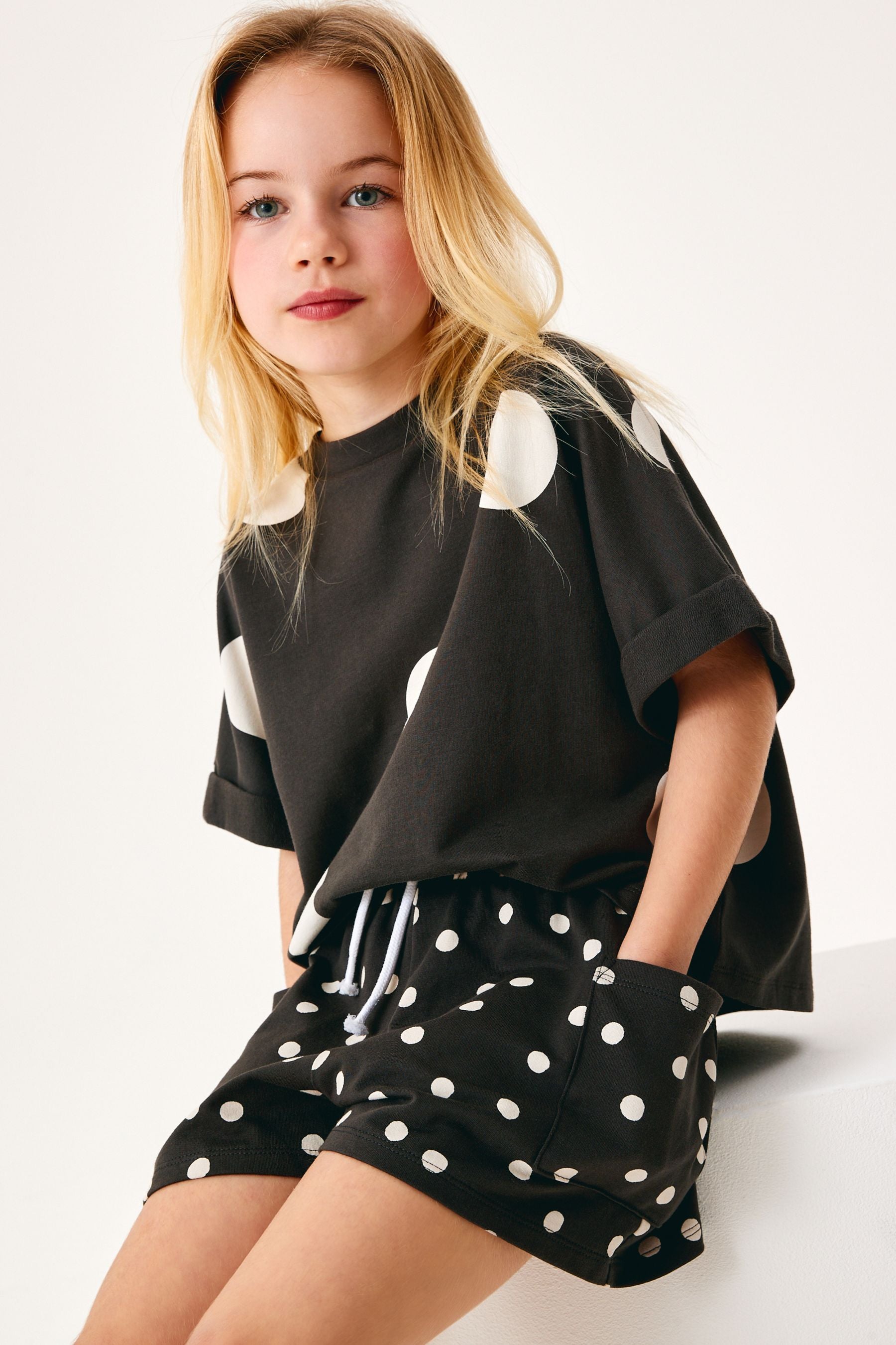 Monochrome Spot T-Shirt & Shorts Set (3-16yrs)