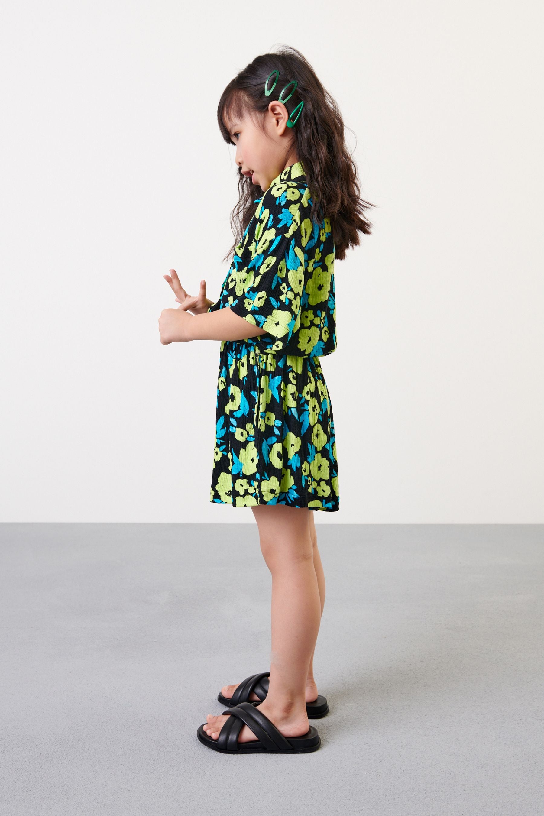 Multi Floral Shirt Playsuit (3-16yrs)