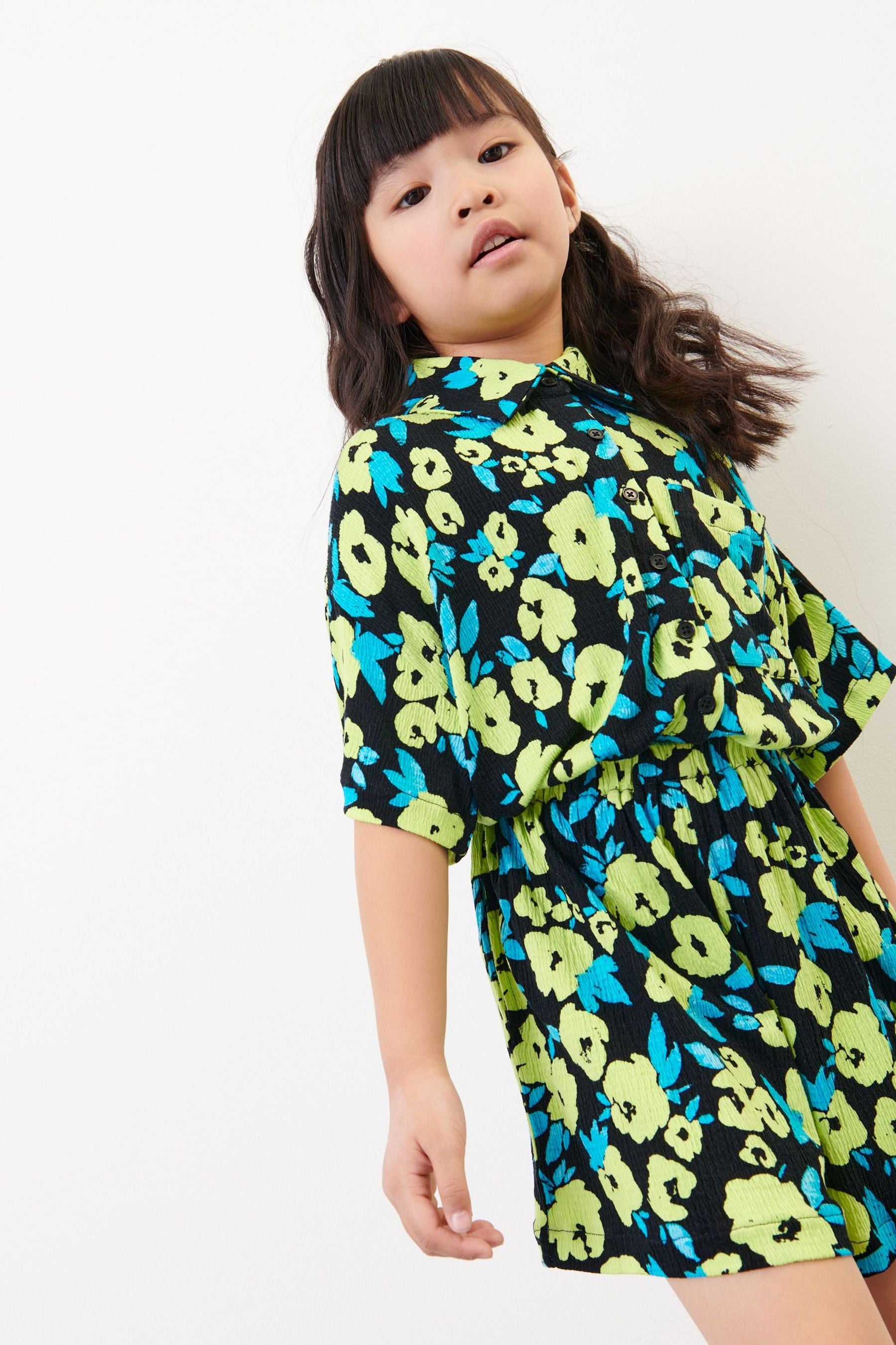 Multi Floral Shirt Playsuit (3-16yrs)