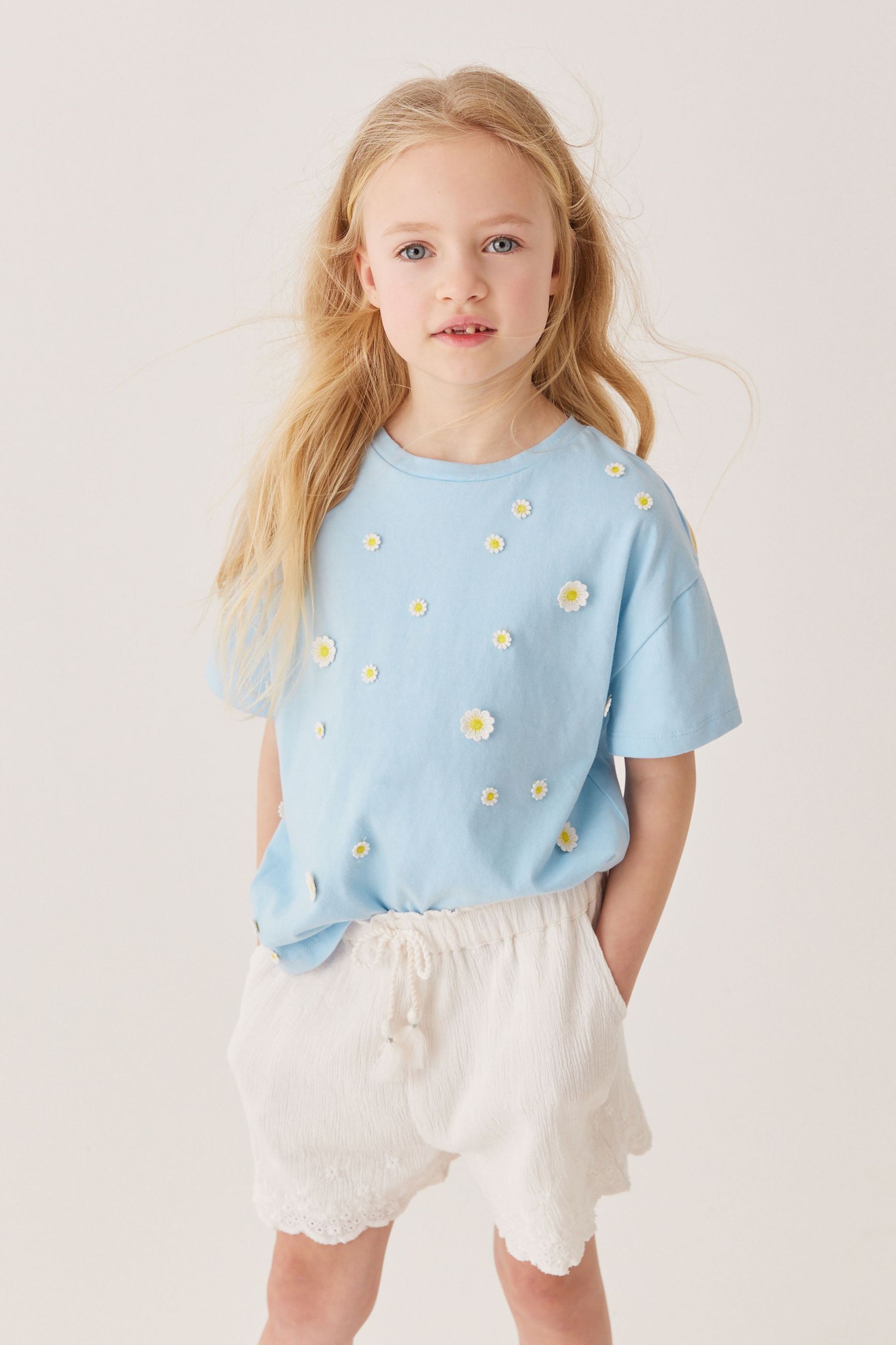 Blue Daisy Crochet T-Shirt (3-16yrs)