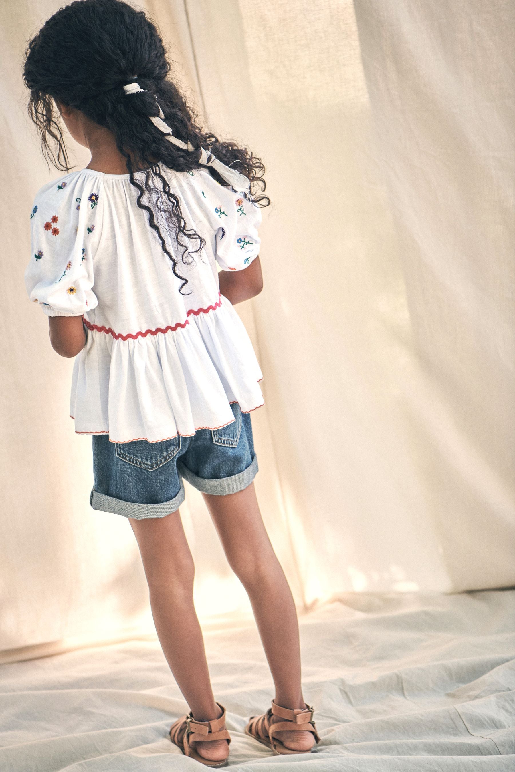 White Embroidered Peplum Blouse (3-16yrs)