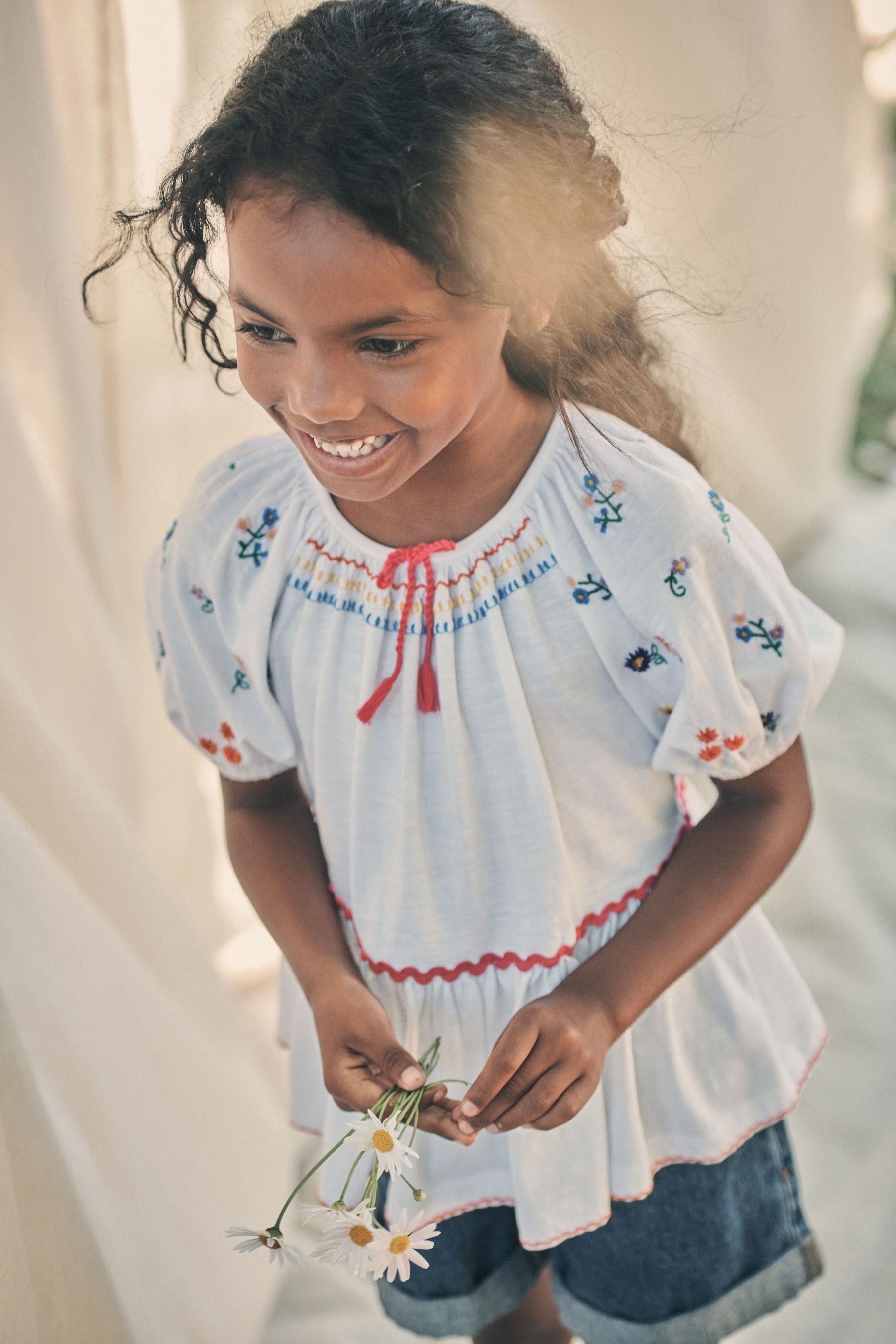 White Embroidered Peplum Blouse (3-16yrs)