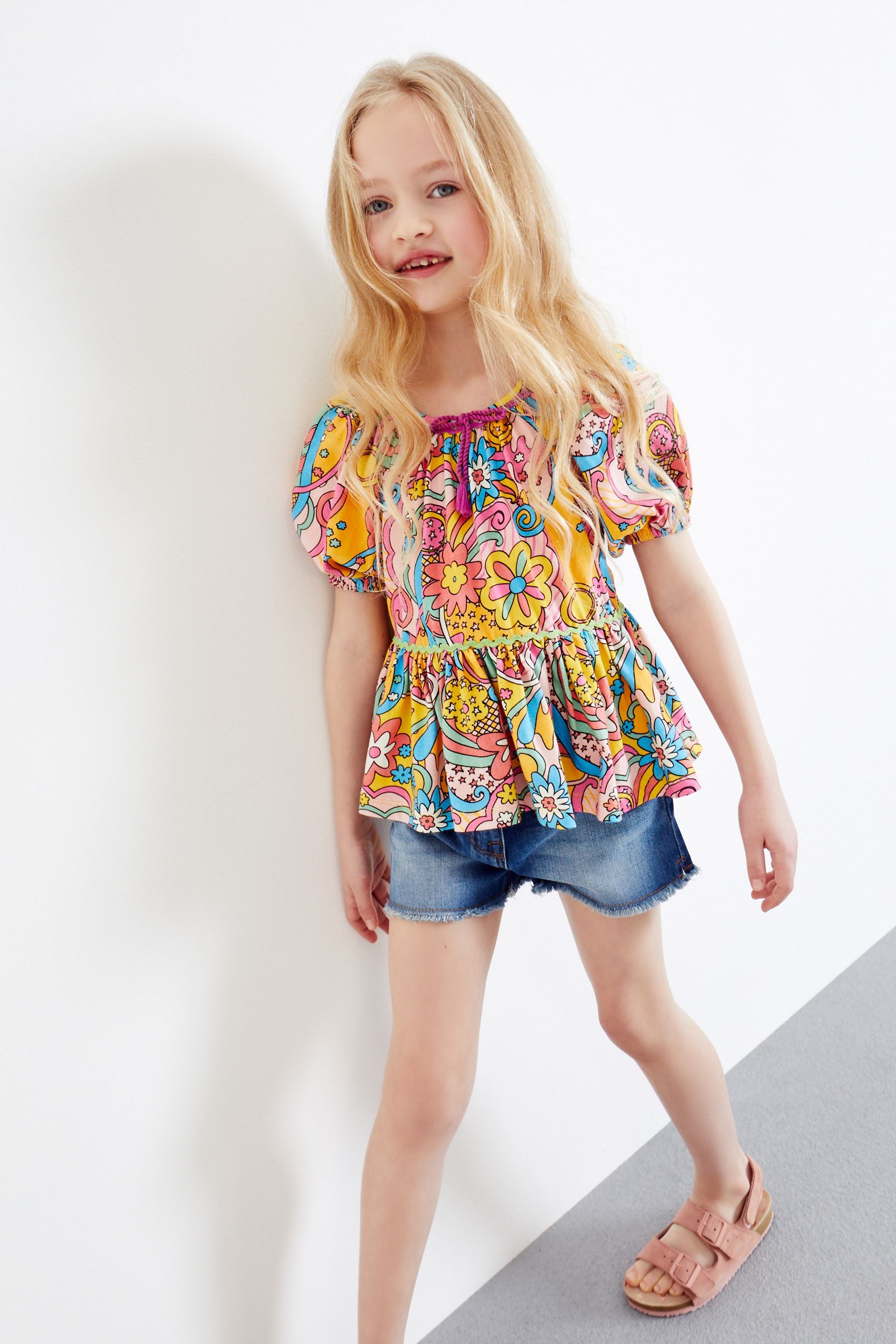 Multi Retro Floral Peplum Blouse (3-16yrs)