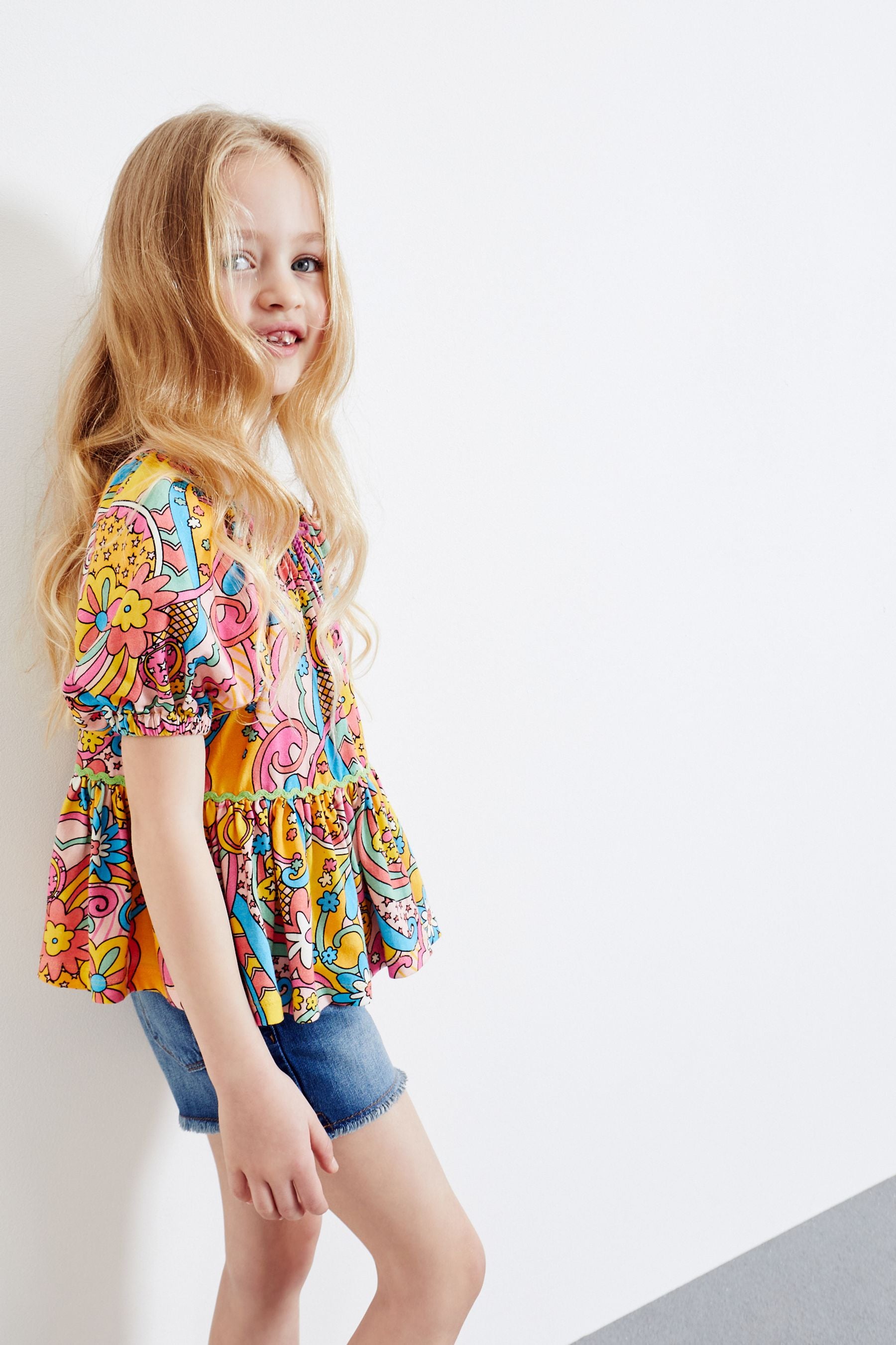 Multi Retro Floral Peplum Blouse (3-16yrs)