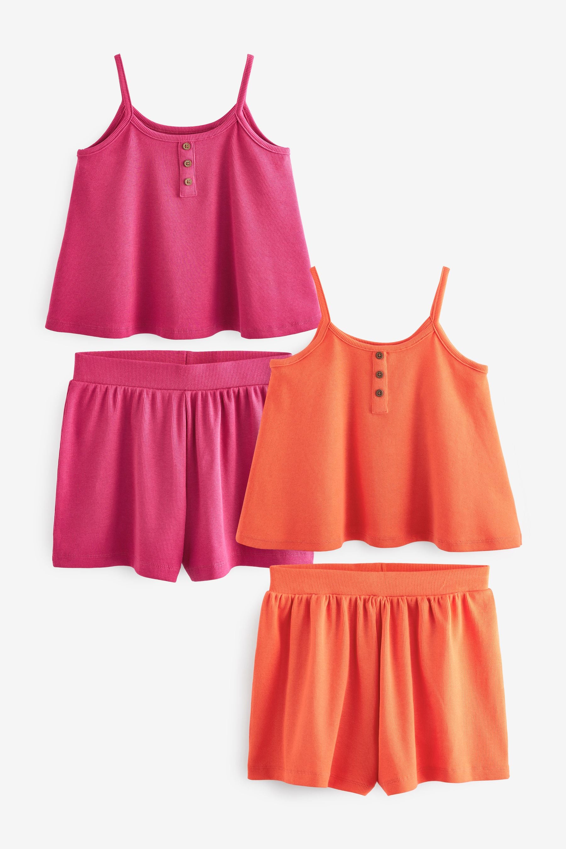 Pink/Orange 2 Pack Short Cami Pyjamas (3-16yrs)