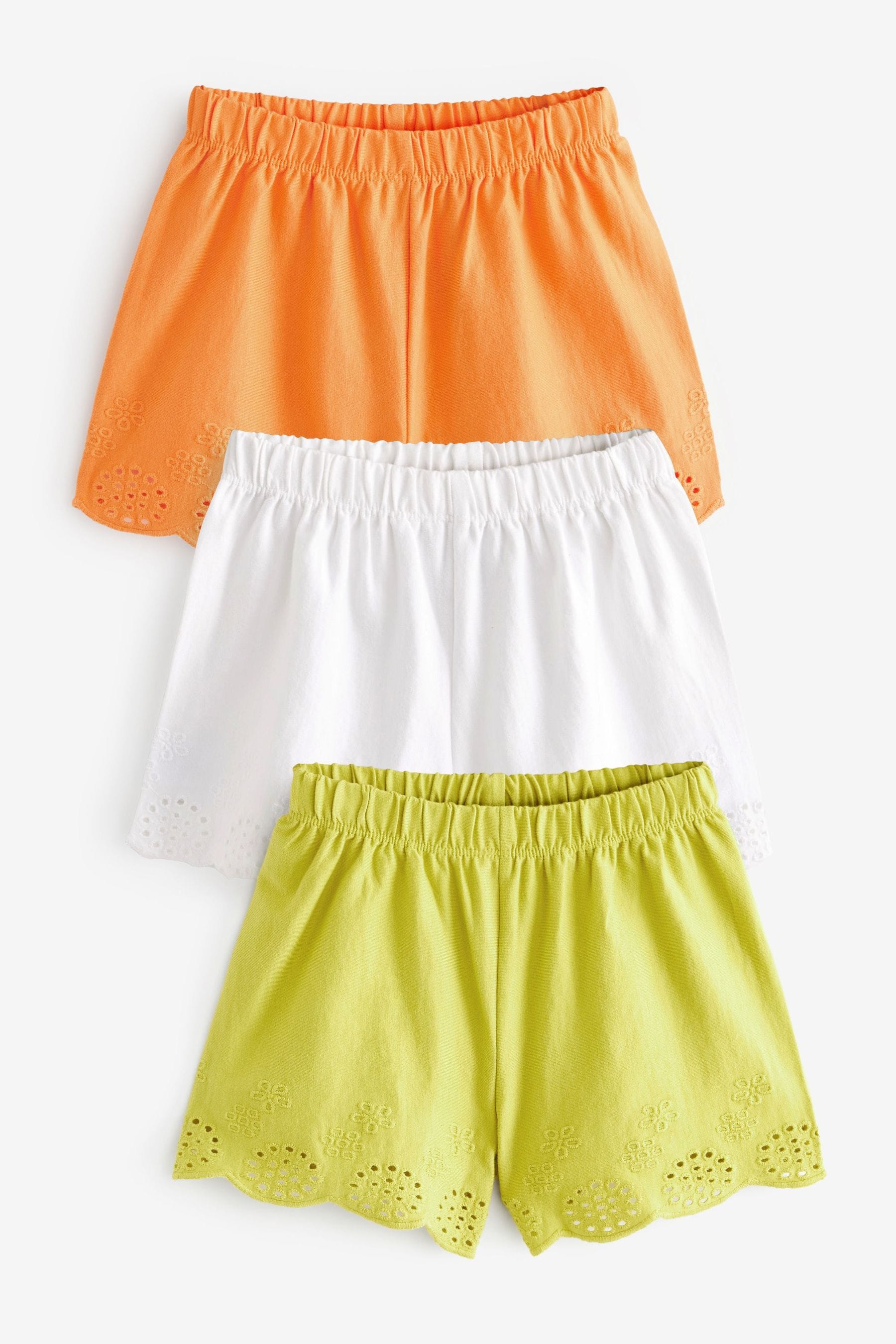 Green & Orange Jersey Broderie Shorts 3 Pack (3mths-8yrs)