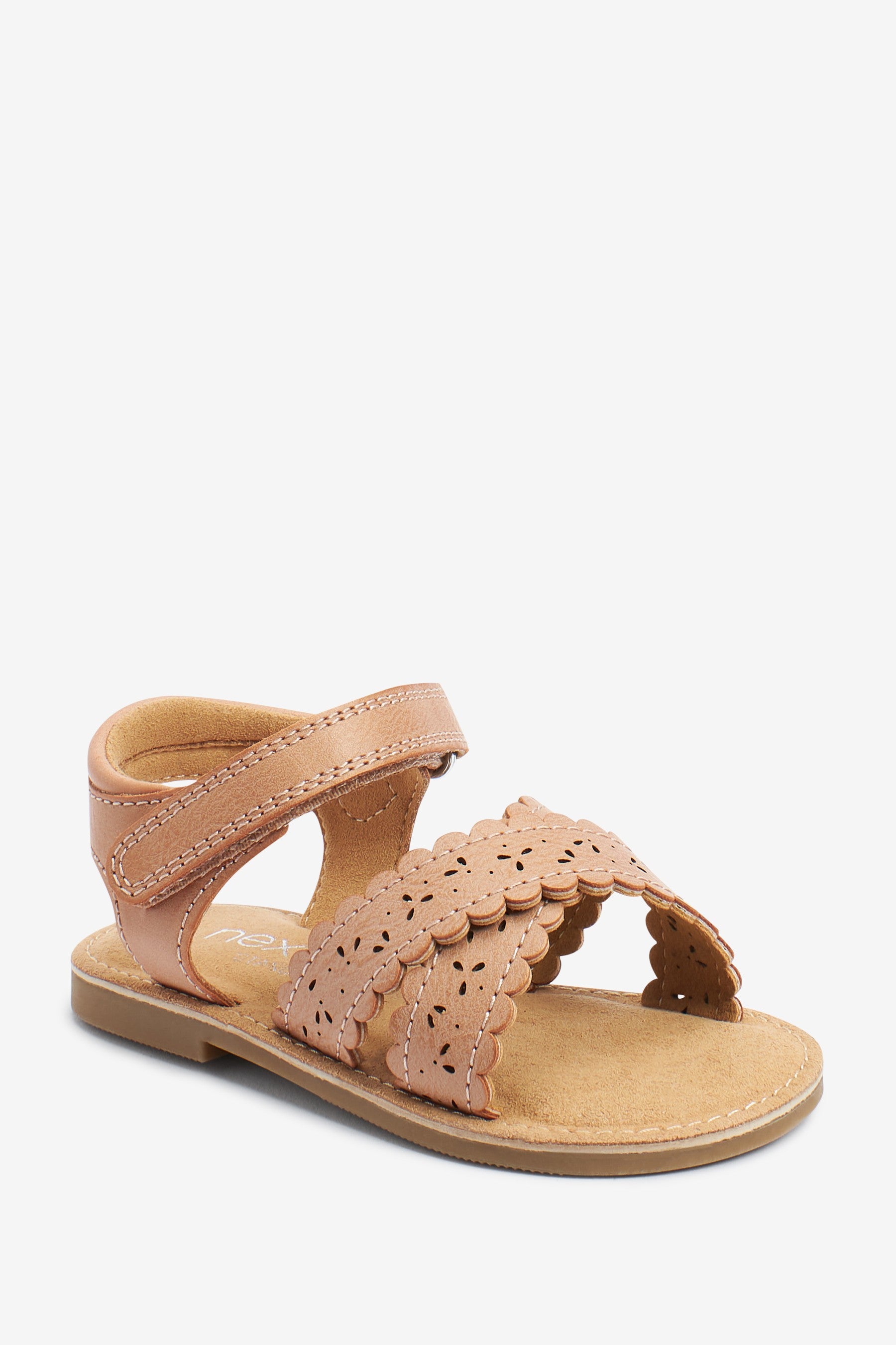 Tan Brown Wide Fit (G) Scallop Sandals