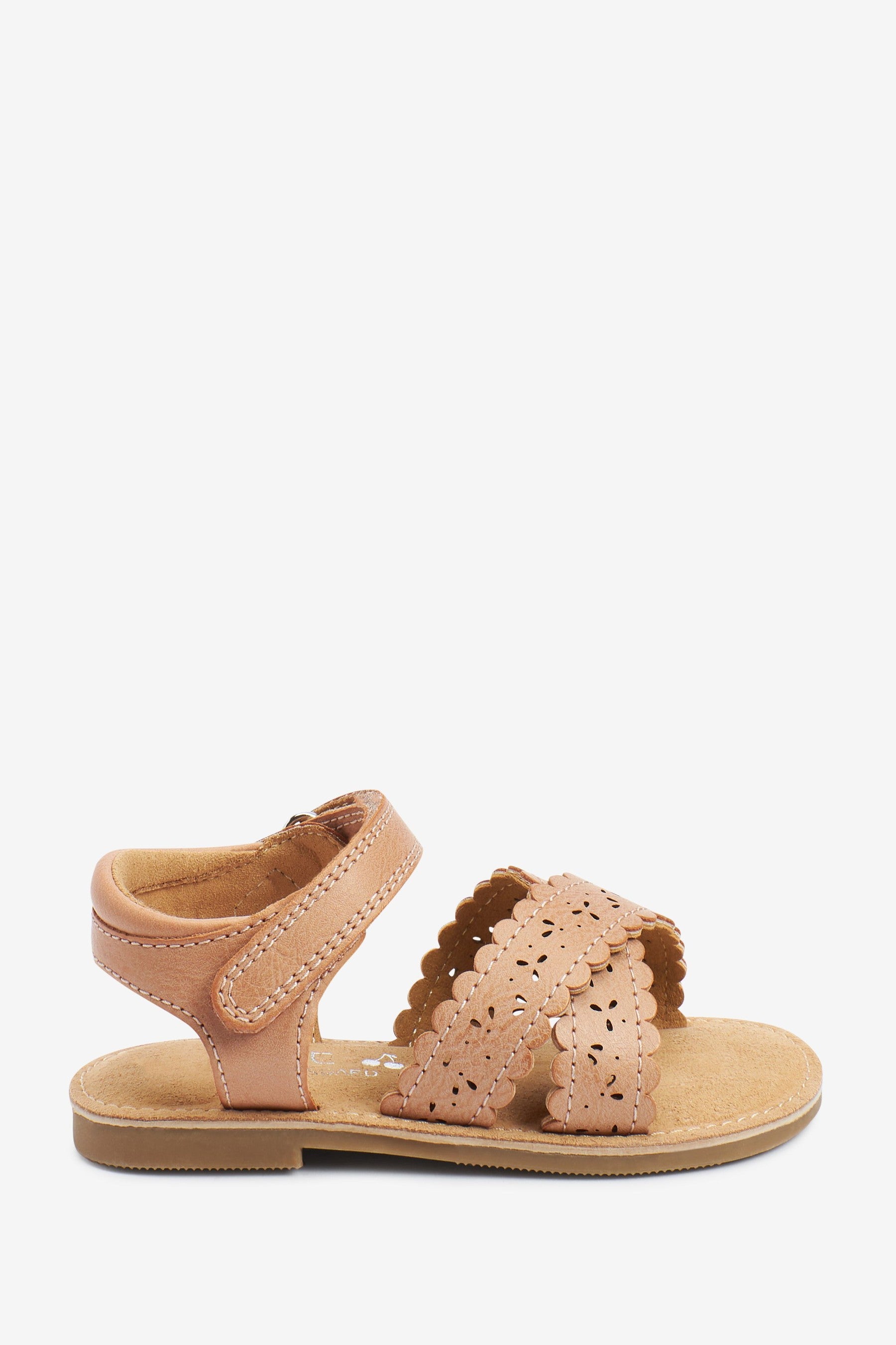 Tan Brown Wide Fit (G) Scallop Sandals