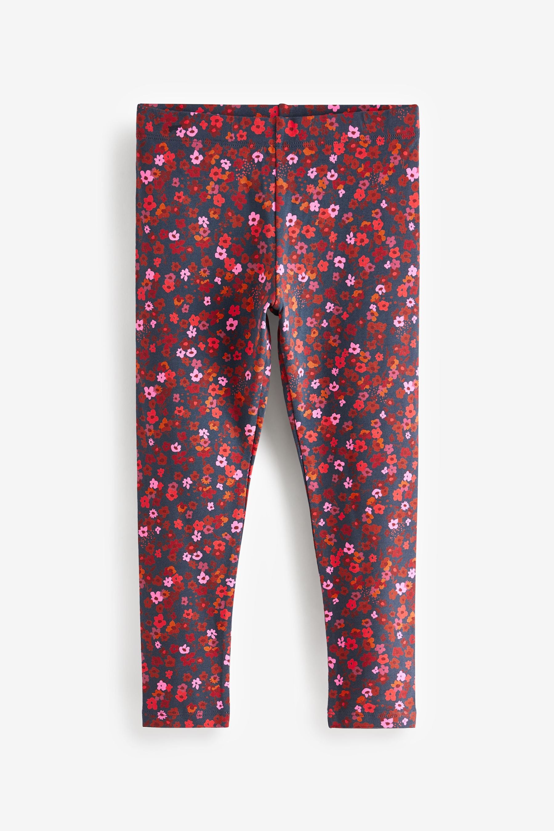 Navy Blue/Neutral/Red Ditsy Floral Print Leggings 5 Pack (3-16yrs)