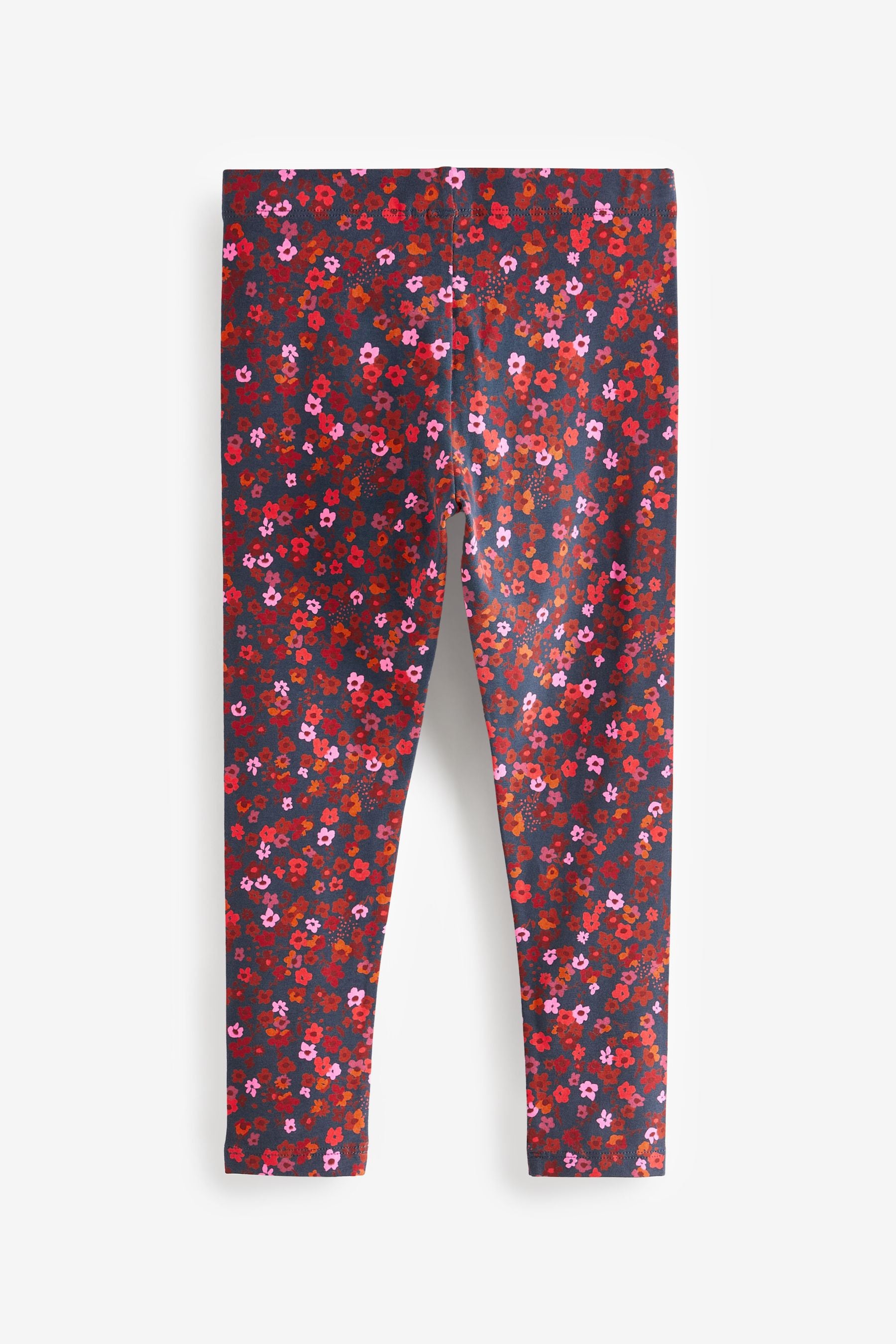 Navy Blue/Neutral/Red Ditsy Floral Print Leggings 5 Pack (3-16yrs)