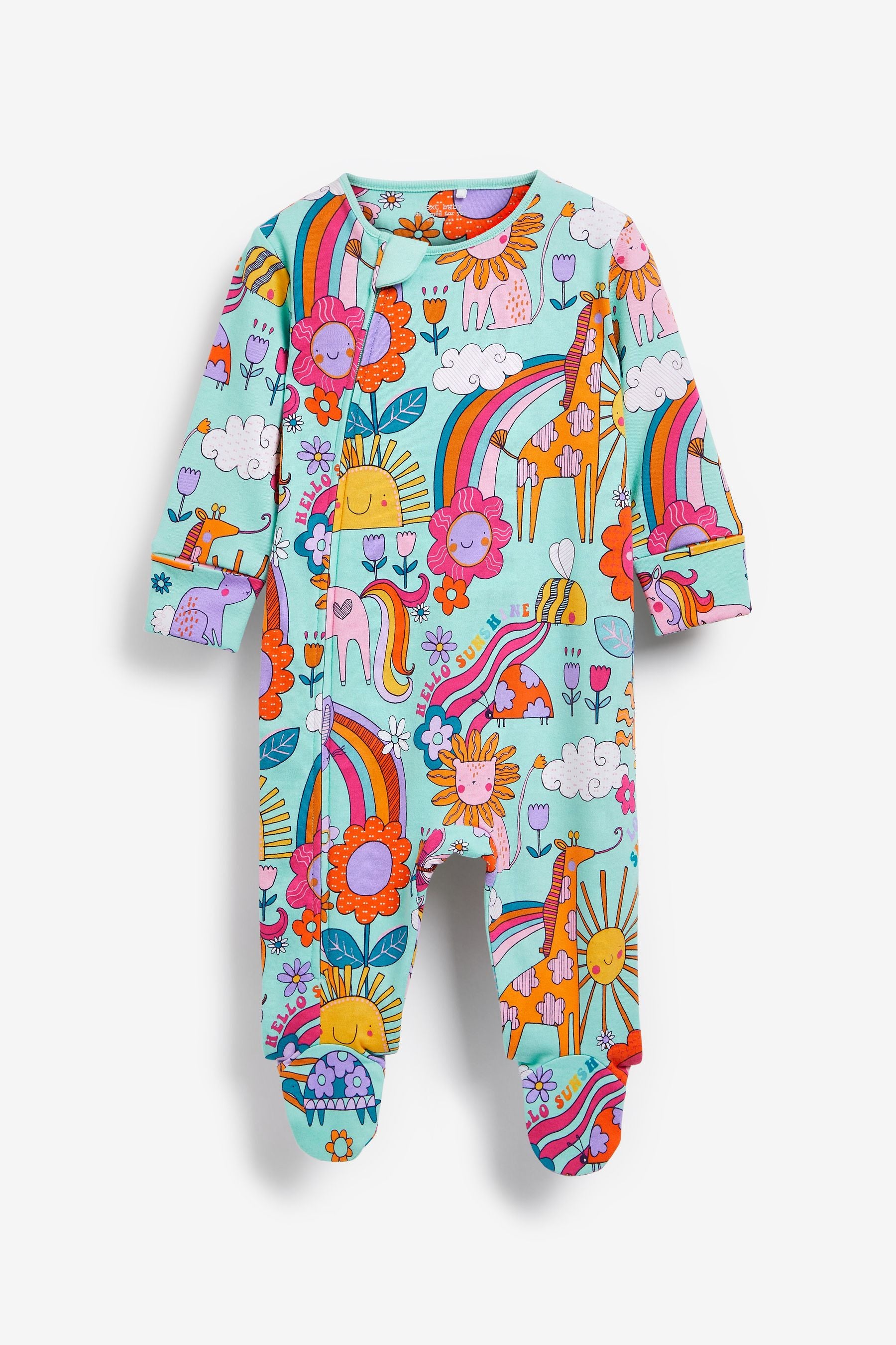 Bright Retro Print 2 Pack Zip Baby Sleepsuits (0-2yrs)