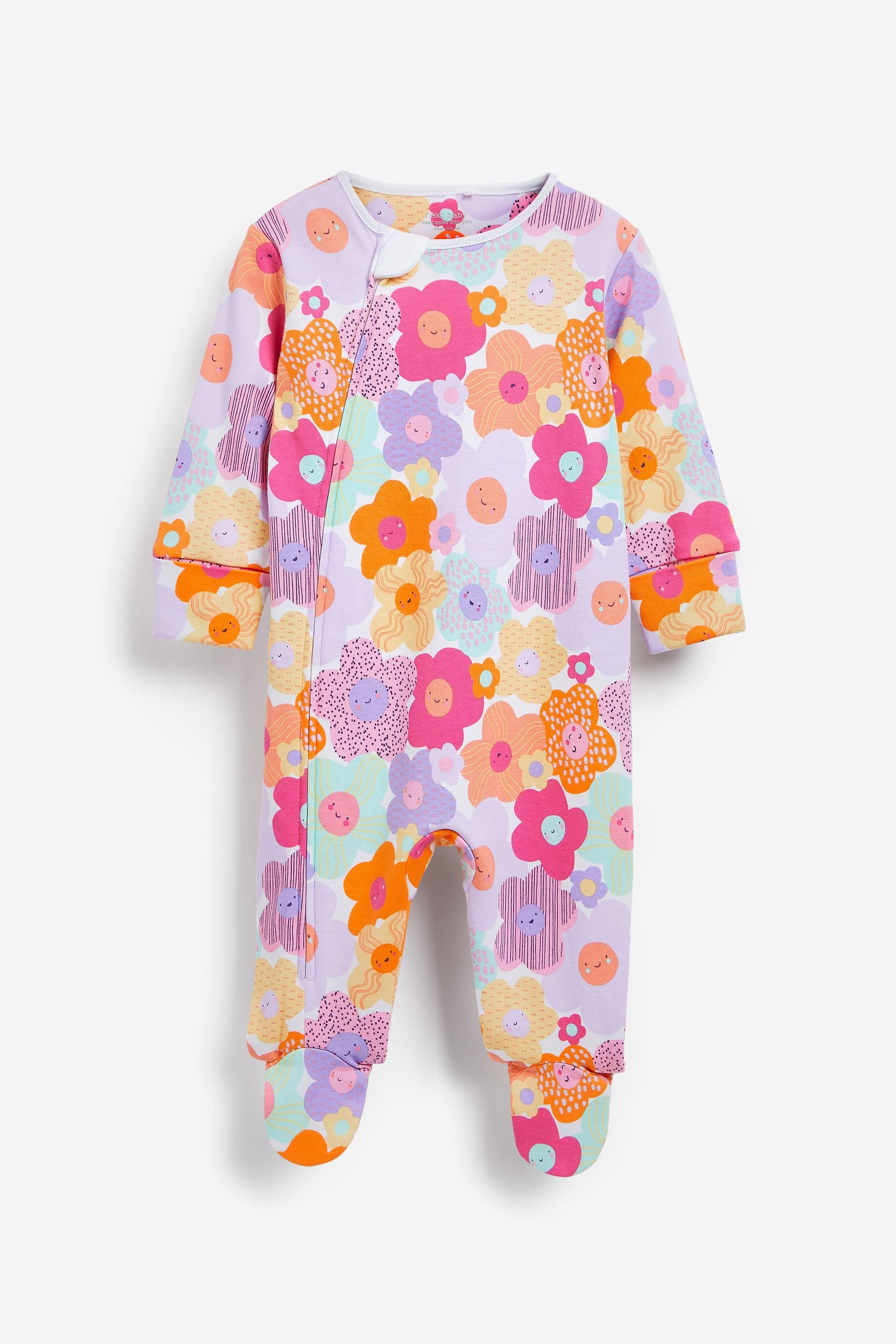 Bright Retro Print 2 Pack Zip Baby Sleepsuits (0-2yrs)