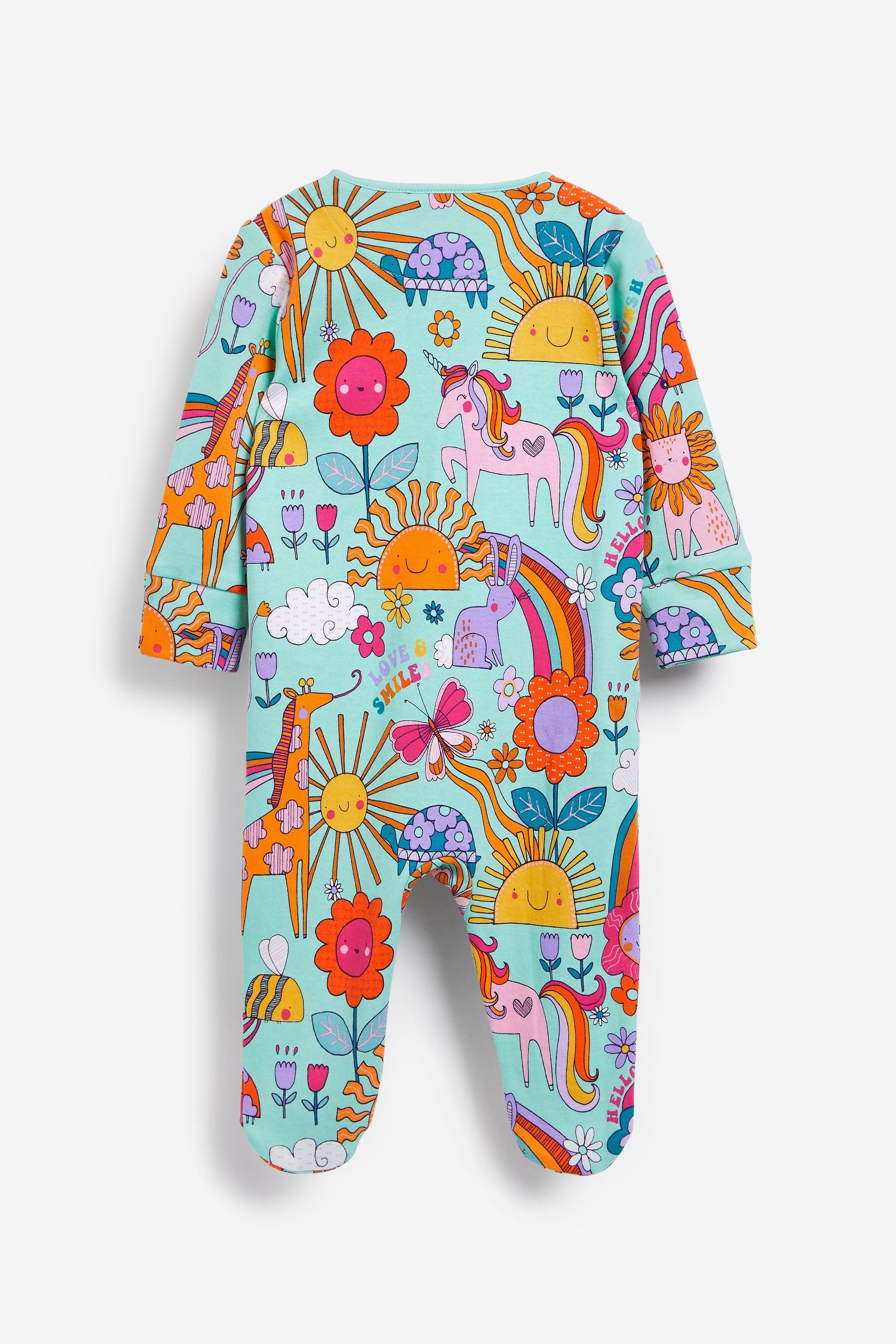 Bright Retro Print 2 Pack Zip Baby Sleepsuits (0-2yrs)