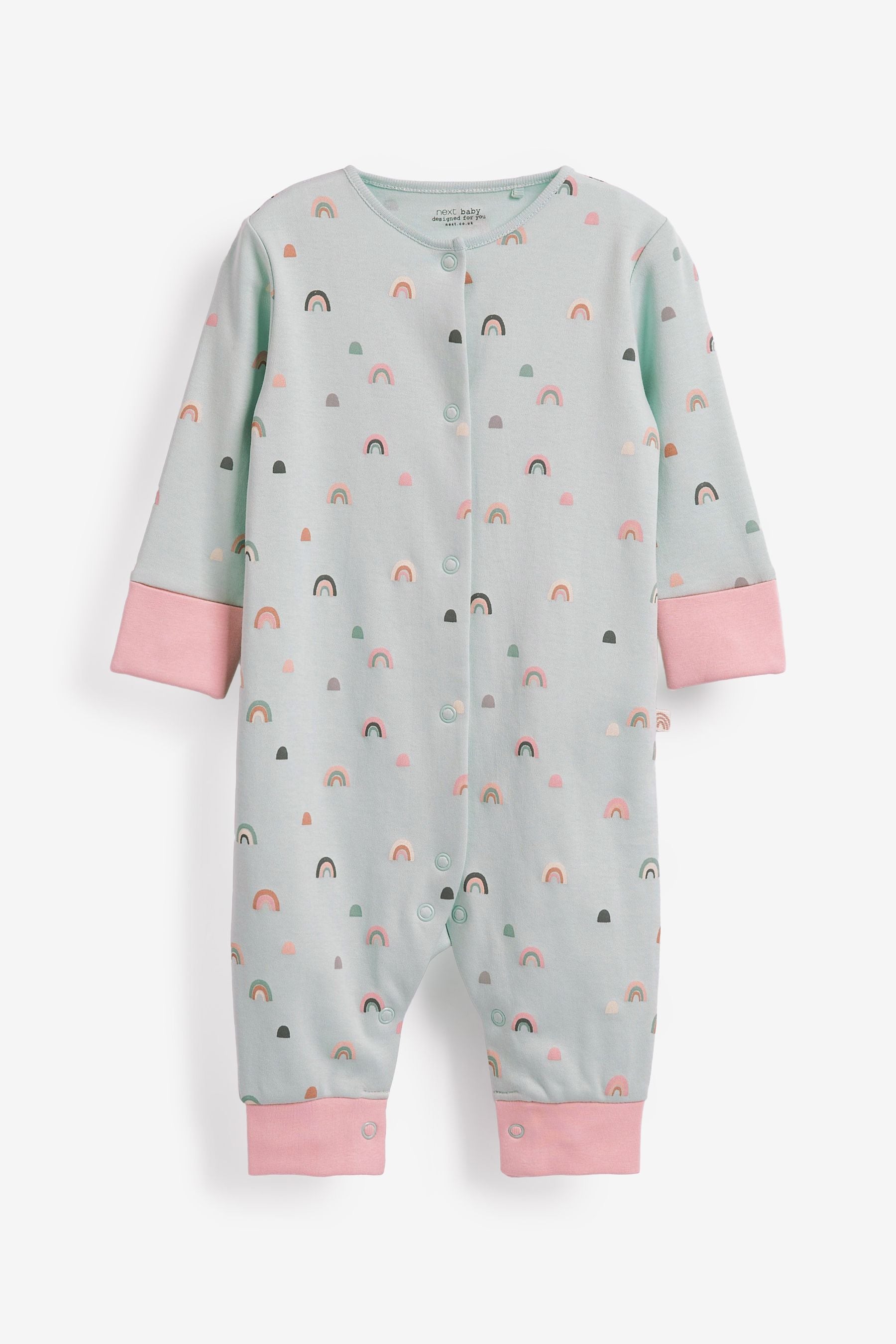 Pink/Mint Green Bunny Baby 5 Pack Printed Footless Sleepsuits (0mths-3yrs)