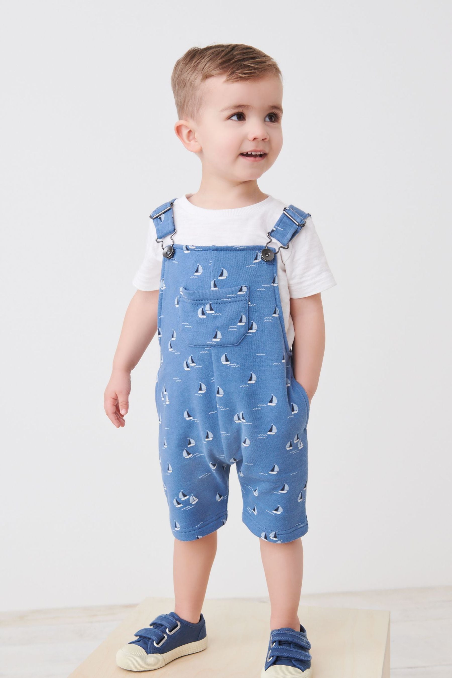 Blue Boats Short Dungarees And T-Shirt Set (3mths-7yrs)