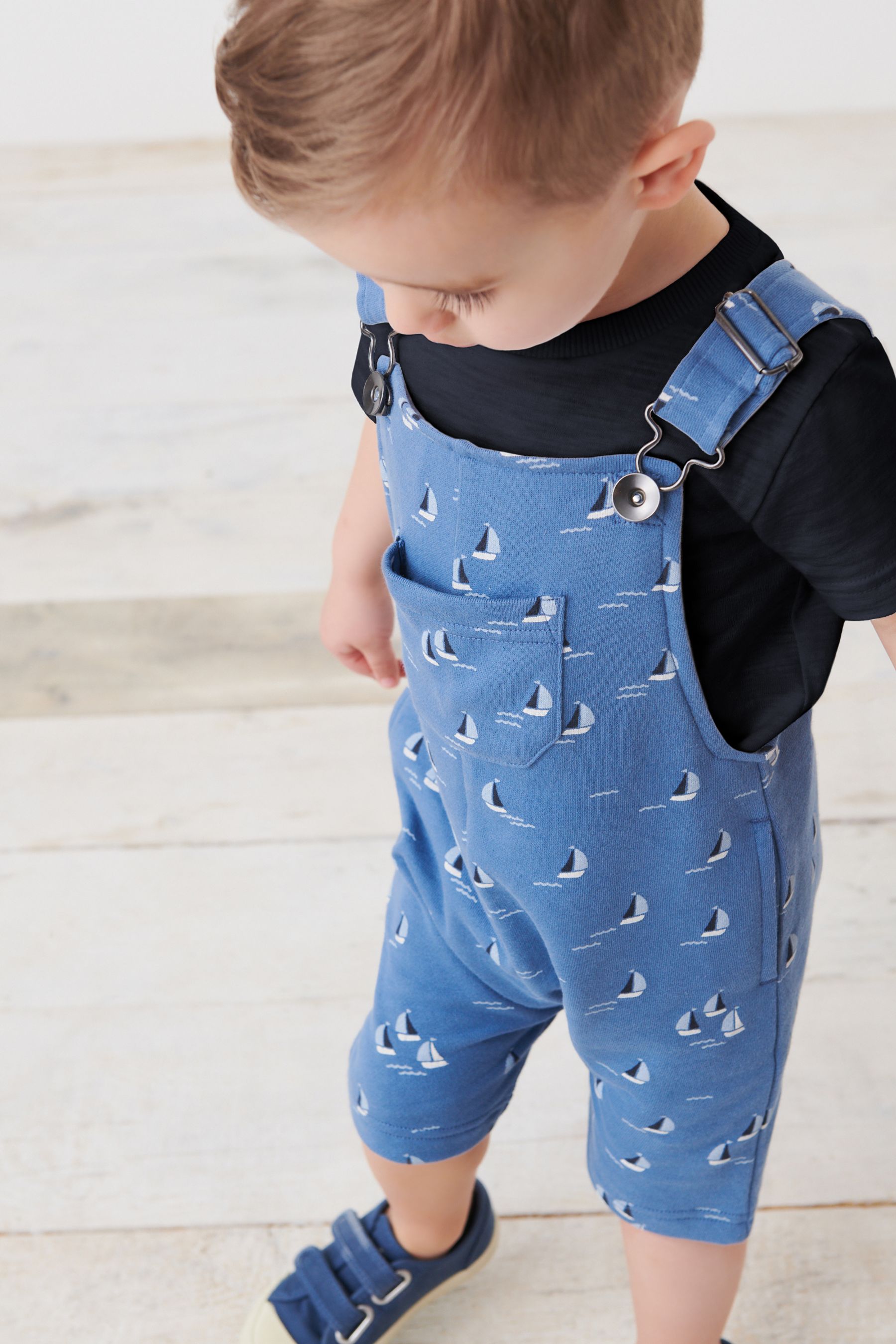 Blue Boats Short Dungarees And T-Shirt Set (3mths-7yrs)