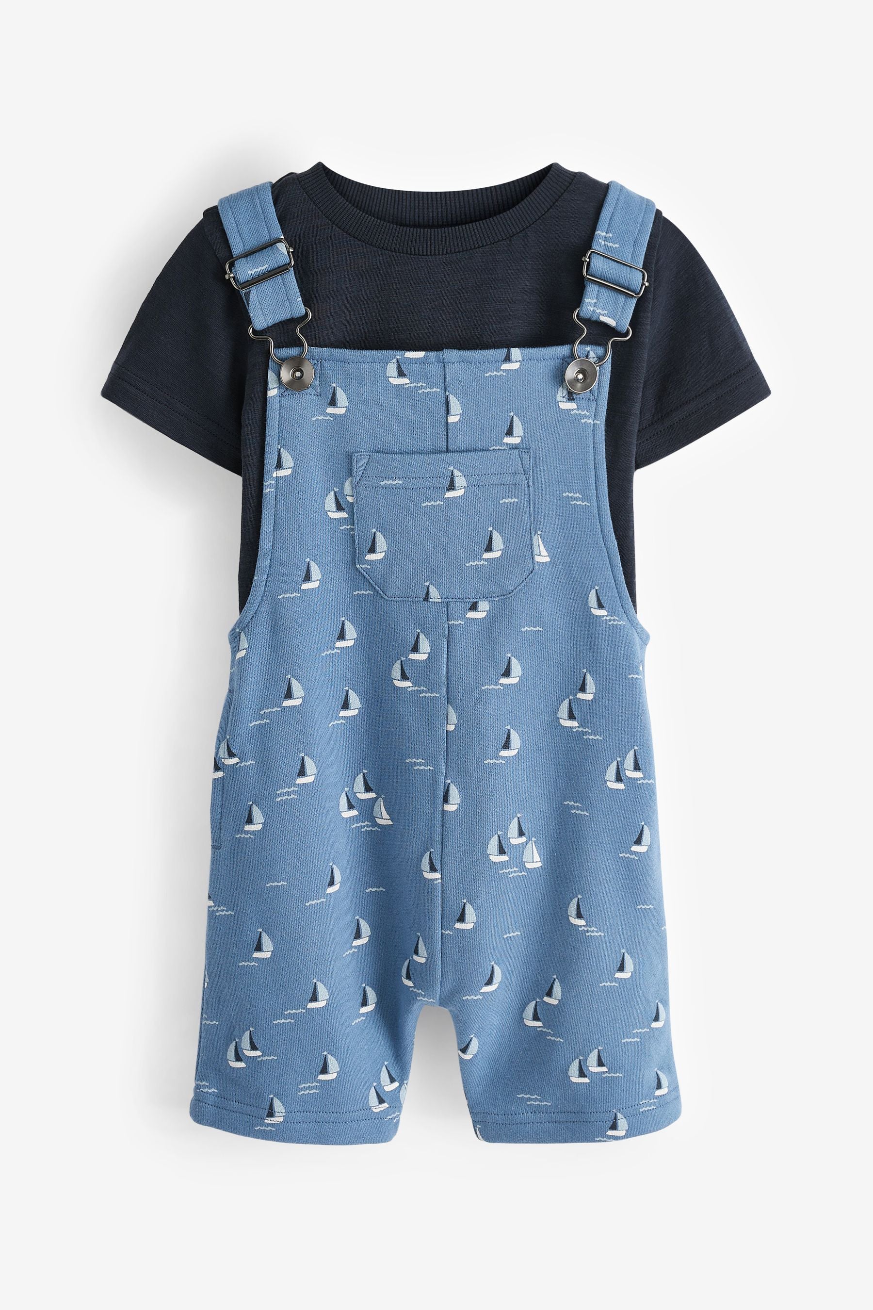 Blue Boats Short Dungarees And T-Shirt Set (3mths-7yrs)