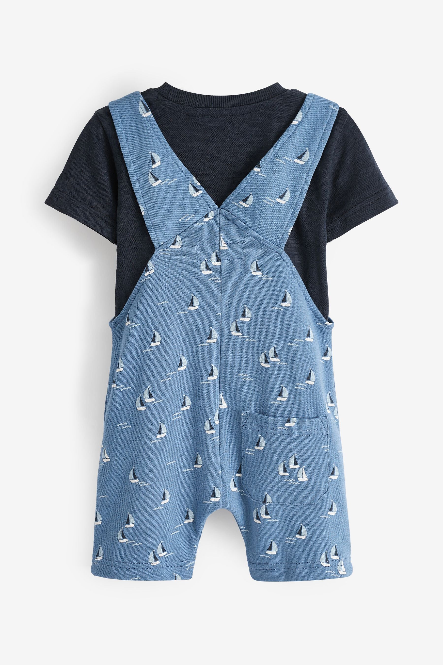 Blue Boats Short Dungarees And T-Shirt Set (3mths-7yrs)