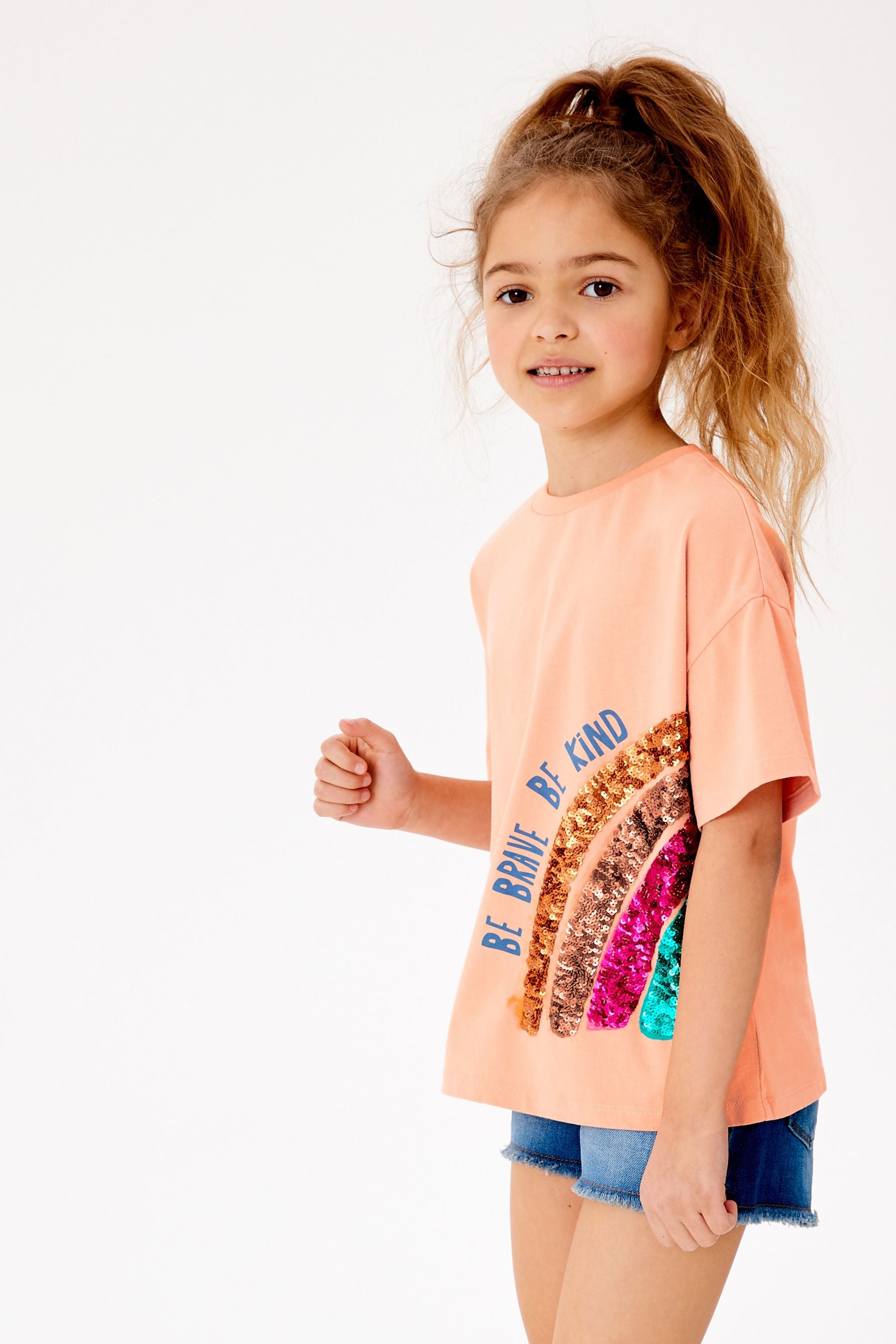 Rust Brown Sequin Rainbow T-Shirt (3-16yrs)