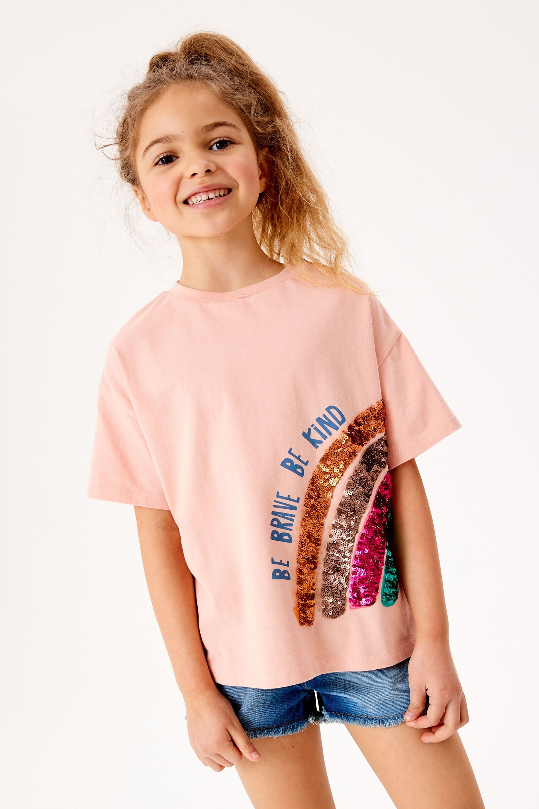 Rust Brown Sequin Rainbow T-Shirt (3-16yrs)