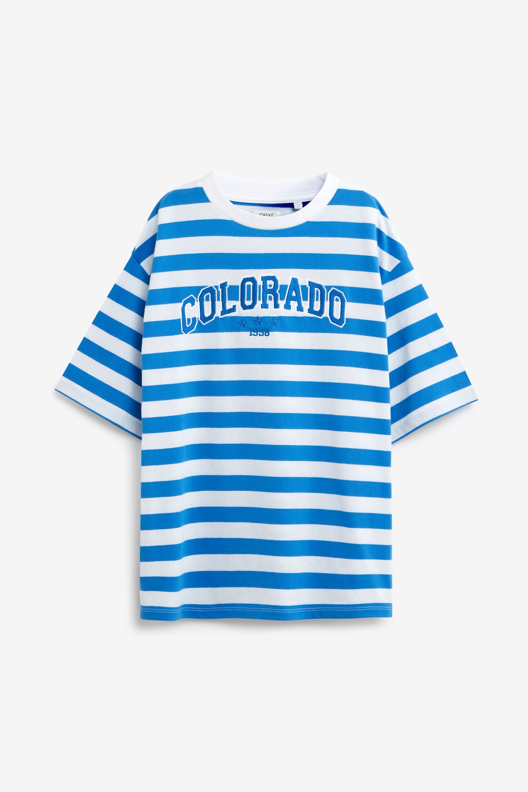 Blue/White Stripe Colorado Embroidery T-Shirt (3-16yrs)