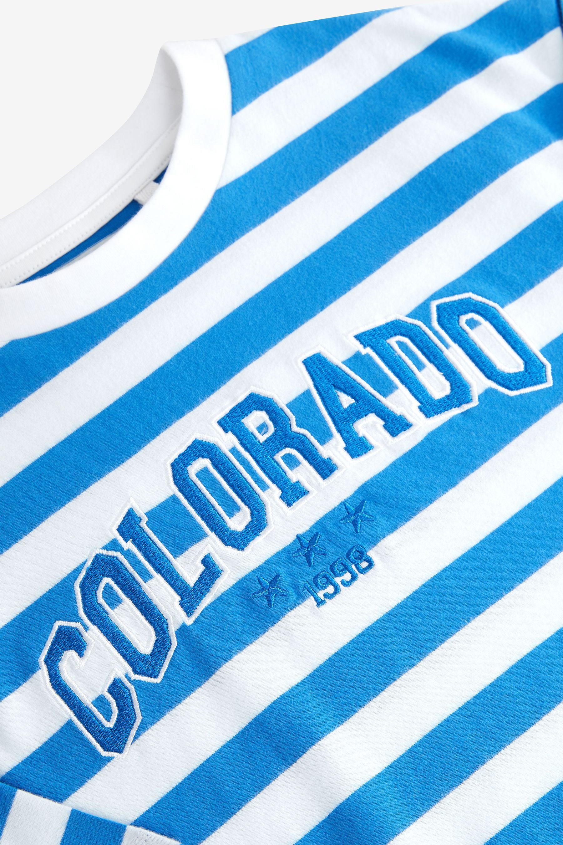 Blue/White Stripe Colorado Embroidery T-Shirt (3-16yrs)