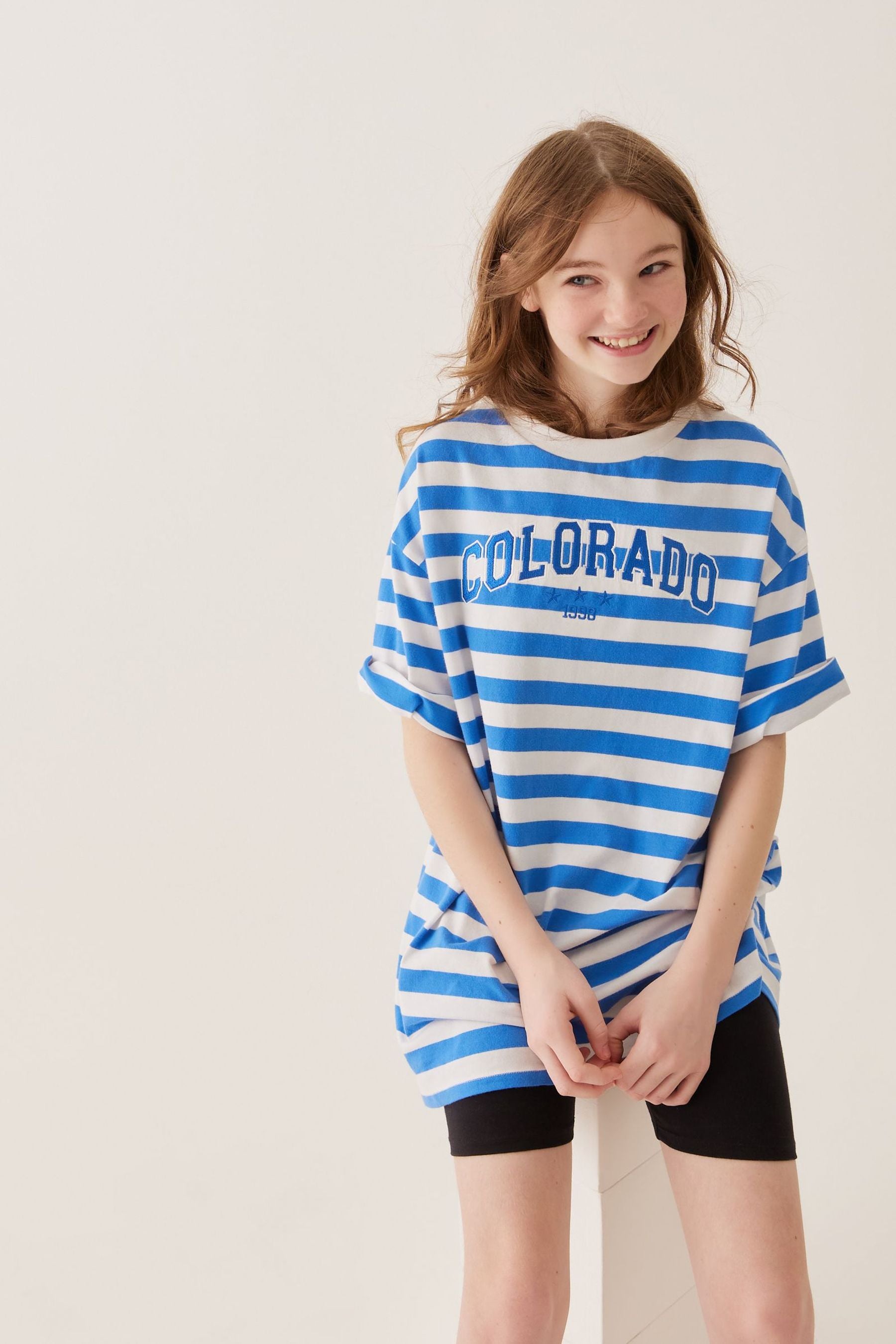 Blue/White Stripe Colorado Embroidery T-Shirt (3-16yrs)