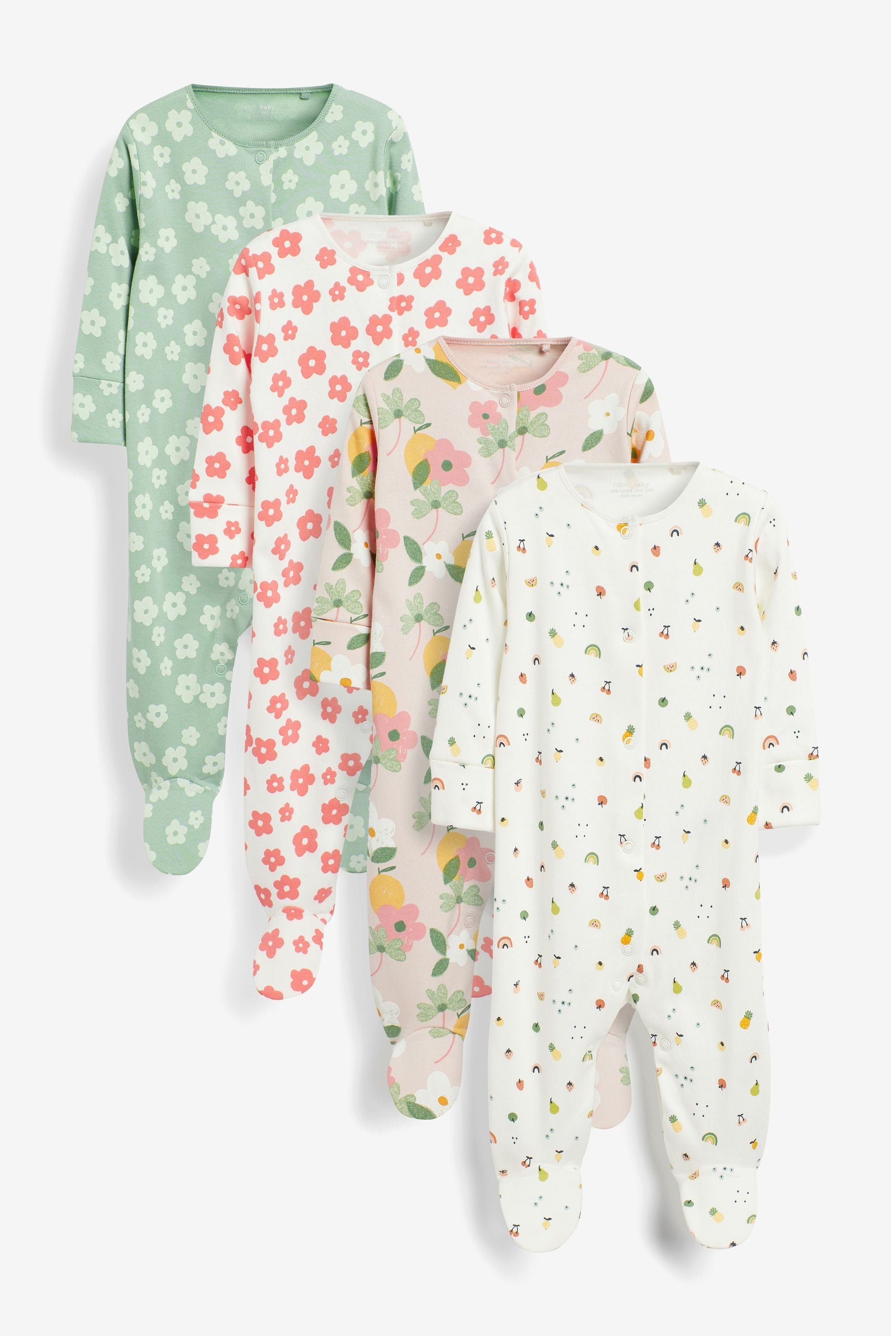 Pink/Green Floral Baby Baby Sleepsuit 4 Pack (0mths-2yrs)