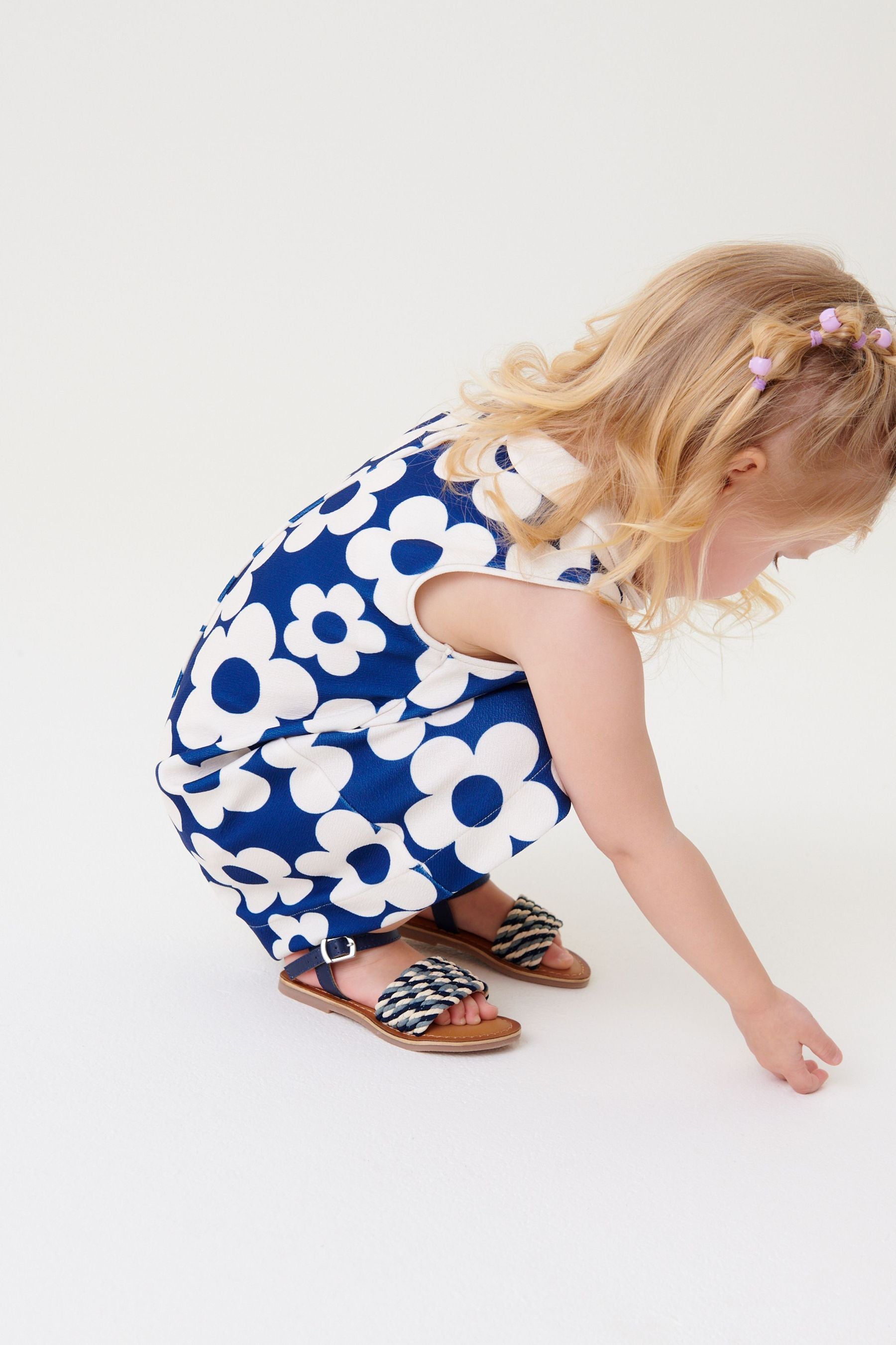 Blue Flower Button Through Jersey Dress (3mths-7yrs)