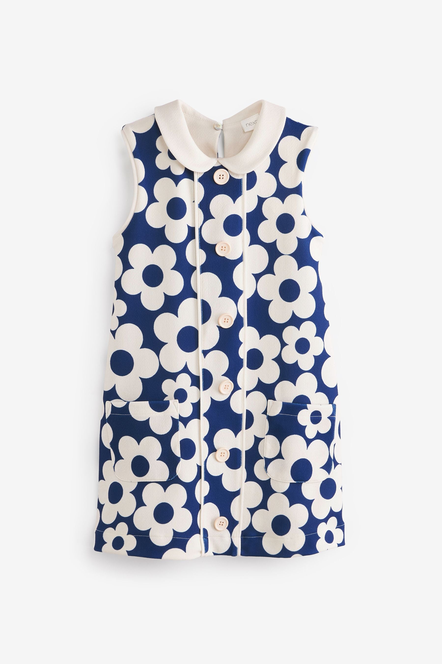 Blue Flower Button Through Jersey Dress (3mths-7yrs)