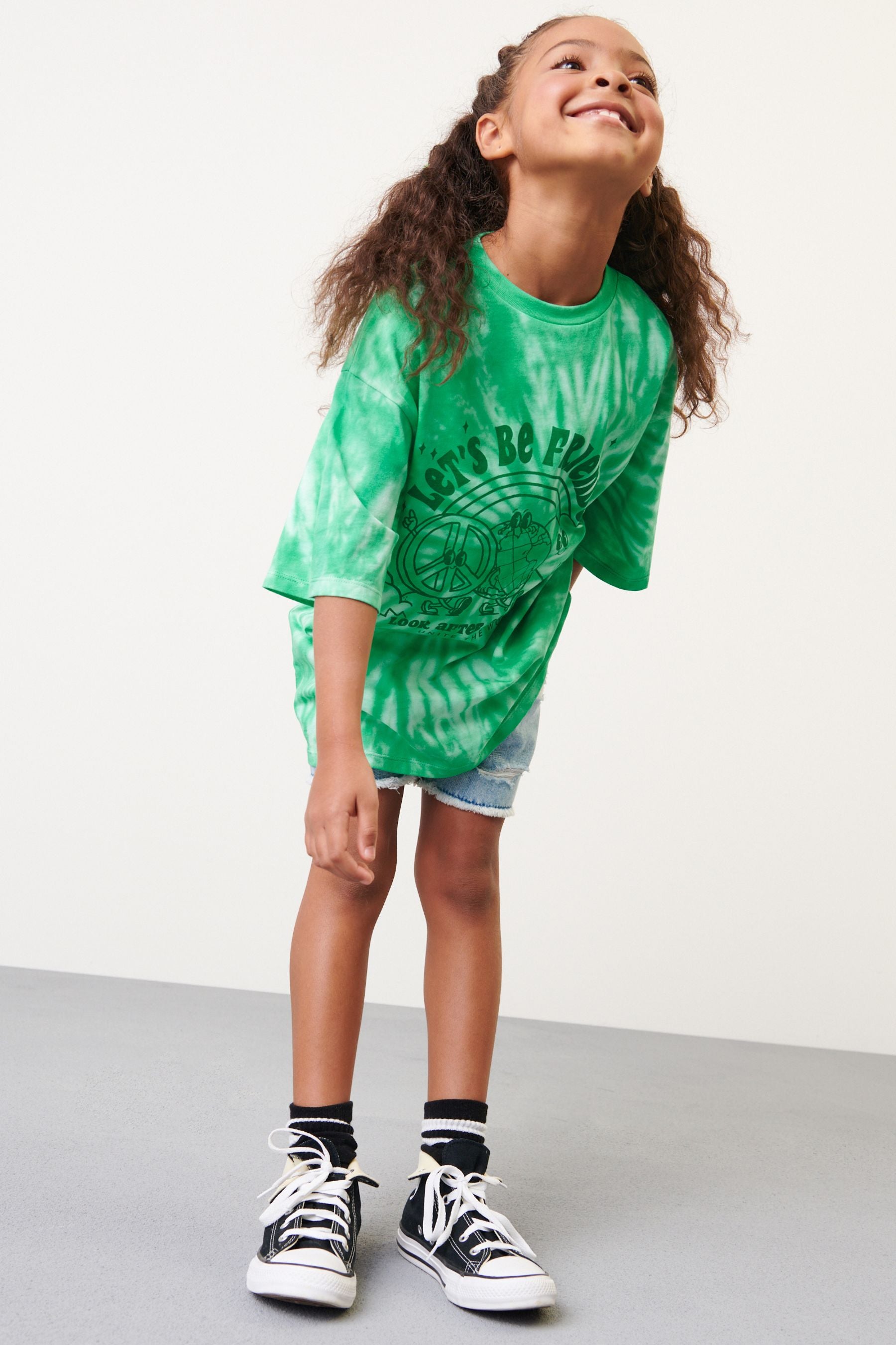 Green Tie Dye Slogan T-Shirt (3-16yrs)