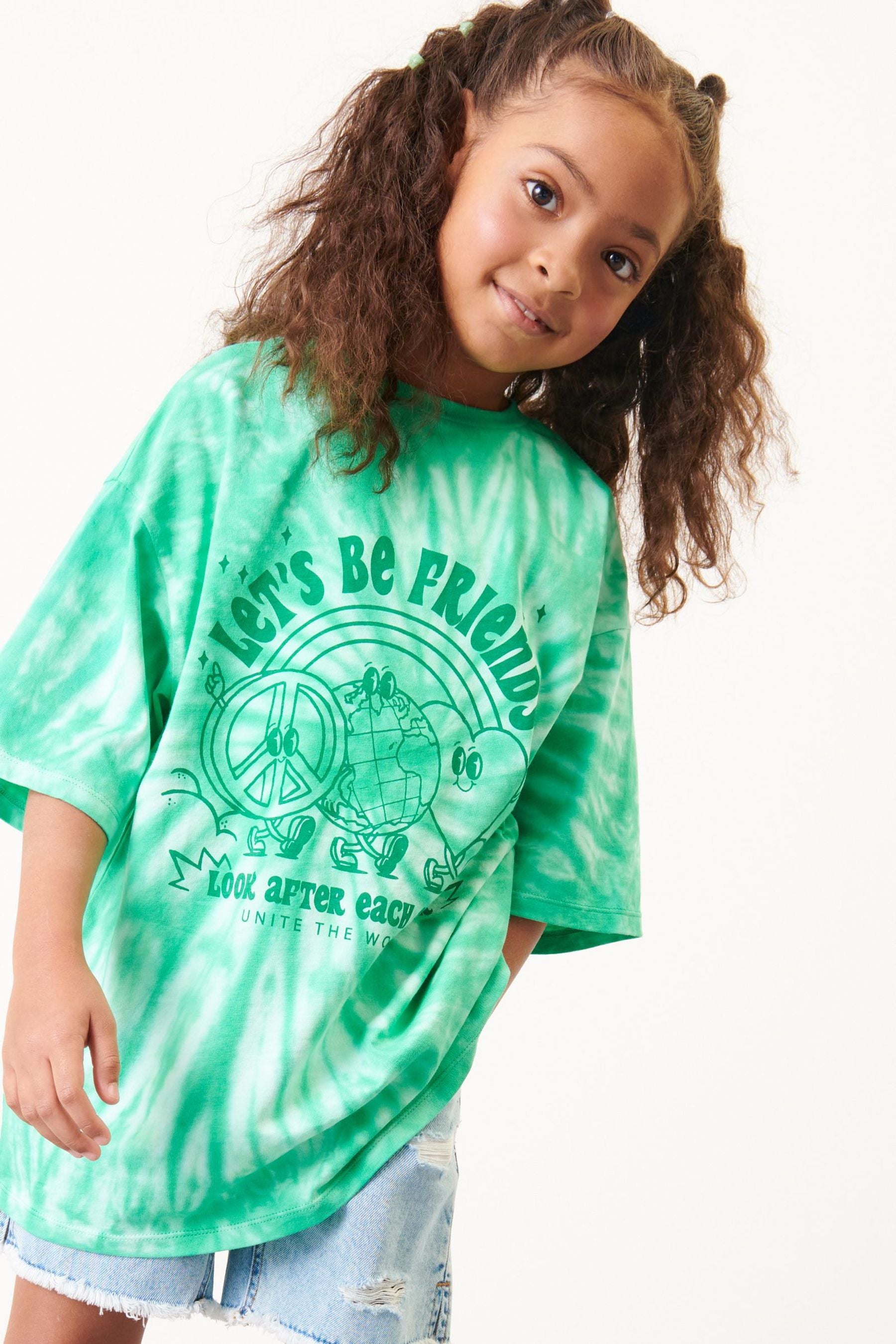 Green Tie Dye Slogan T-Shirt (3-16yrs)