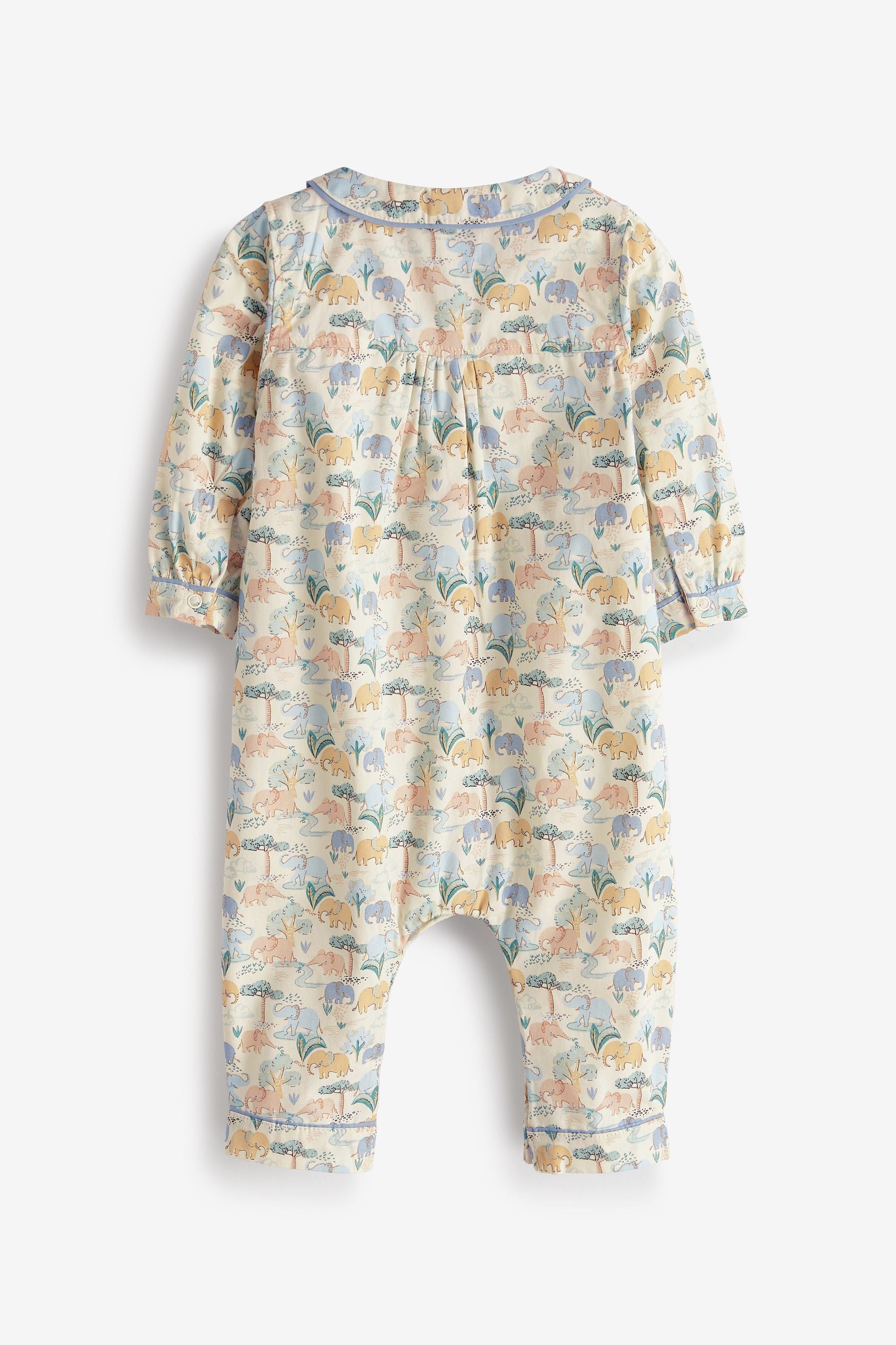 Blue Elephant Print Woven Collared Baby Pyjama Sleepsuit (0-2yrs)