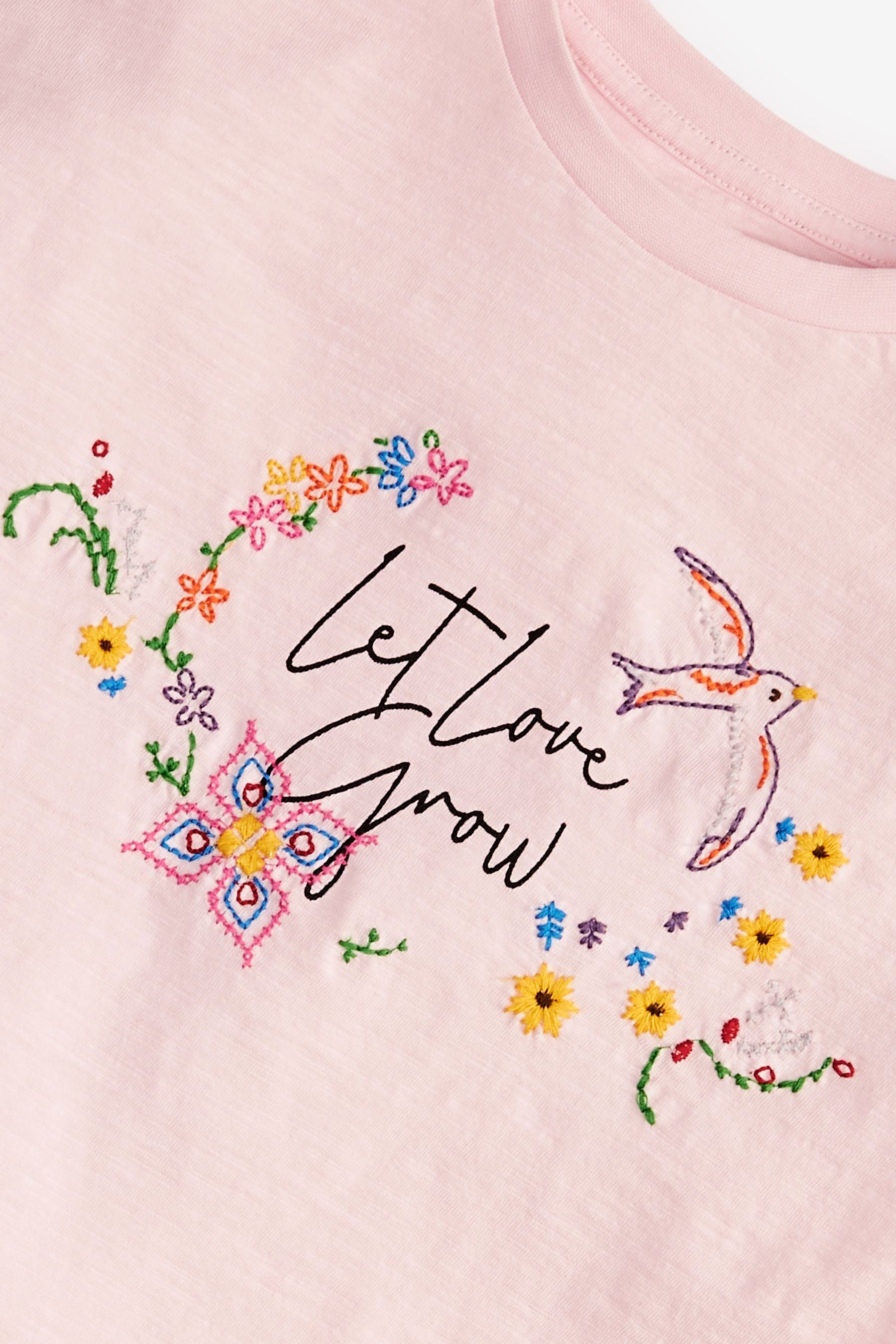 Pink Let Love Grow Embroidery T-Shirt (3-16yrs)