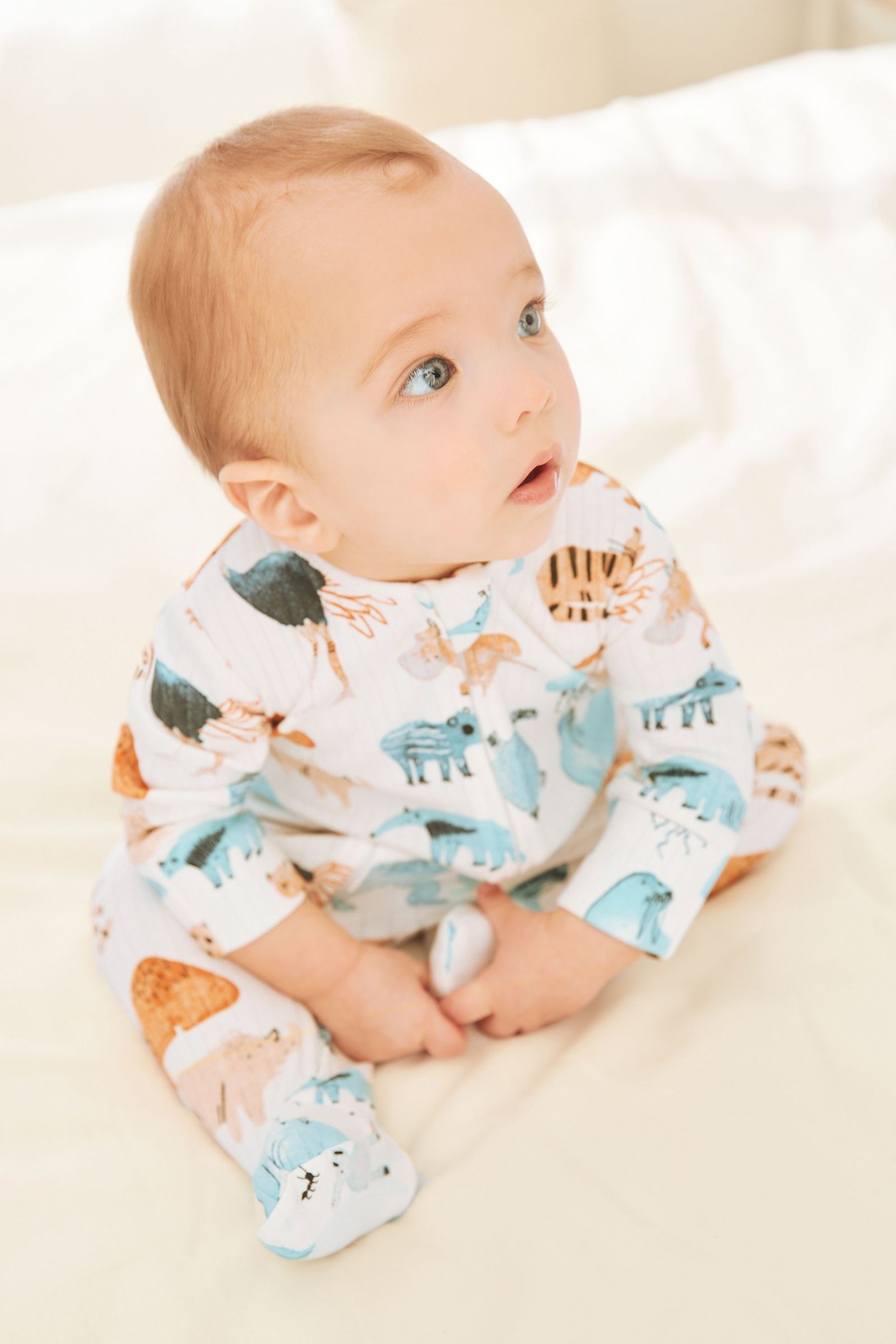 Watercolour Animal Print Baby Sleepsuits 3 Pack (0-2yrs)