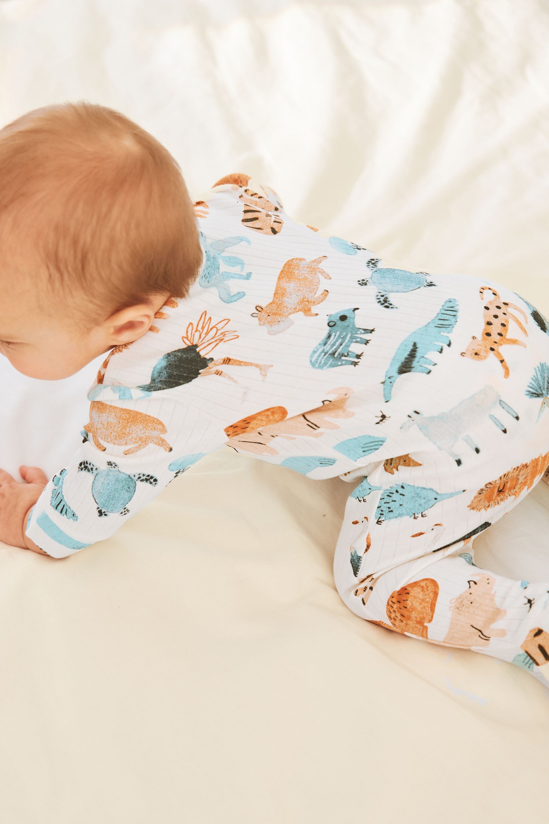 Watercolour Animal Print Baby Sleepsuits 3 Pack (0-2yrs)