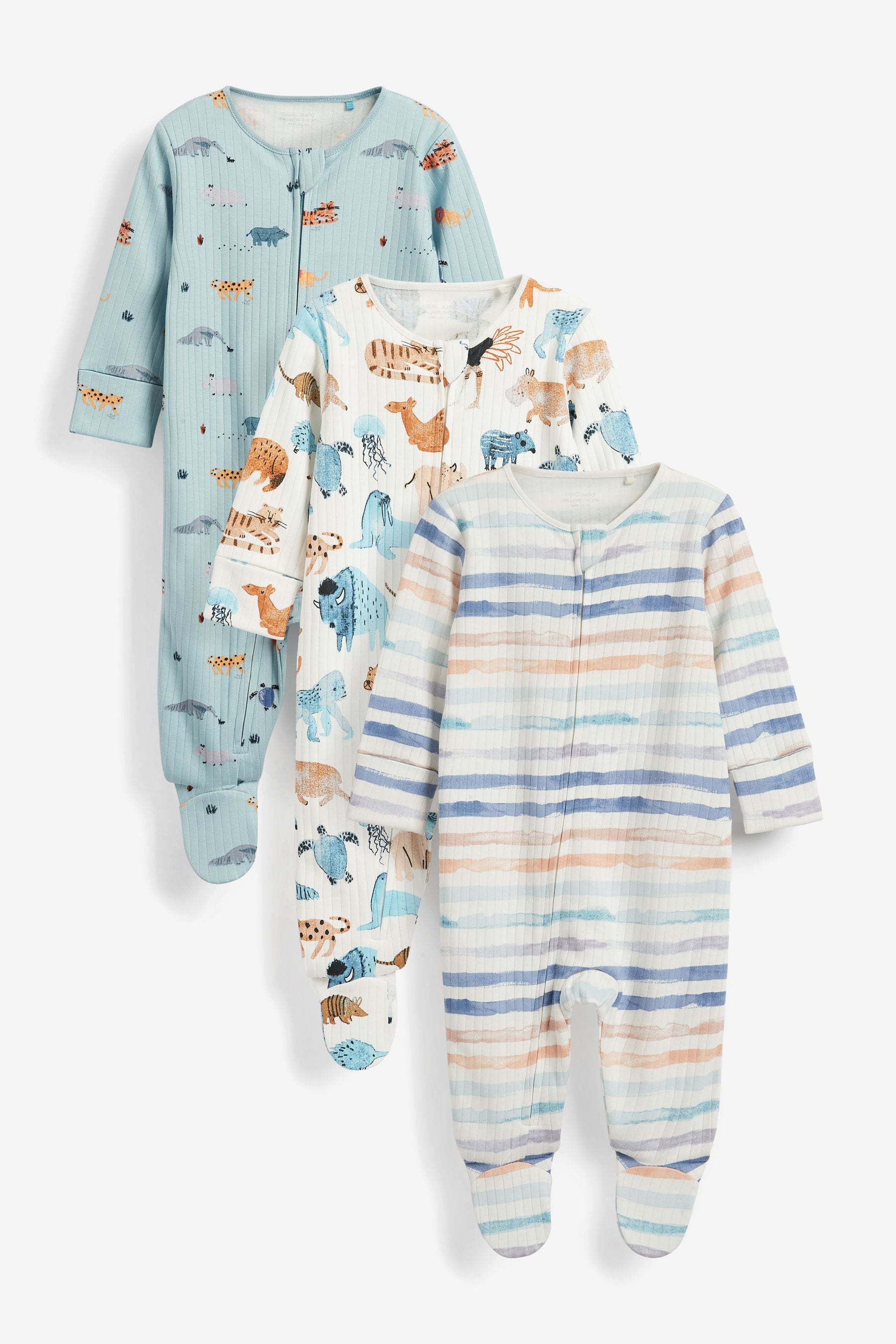 Watercolour Animal Print Baby Sleepsuits 3 Pack (0-2yrs)